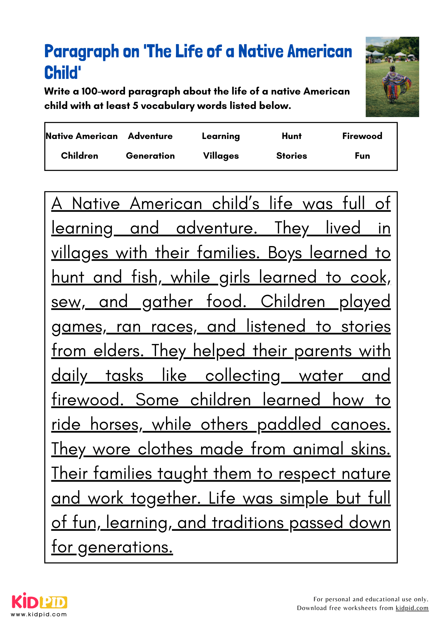 Paragraph on 'The Life of a Native American Child'