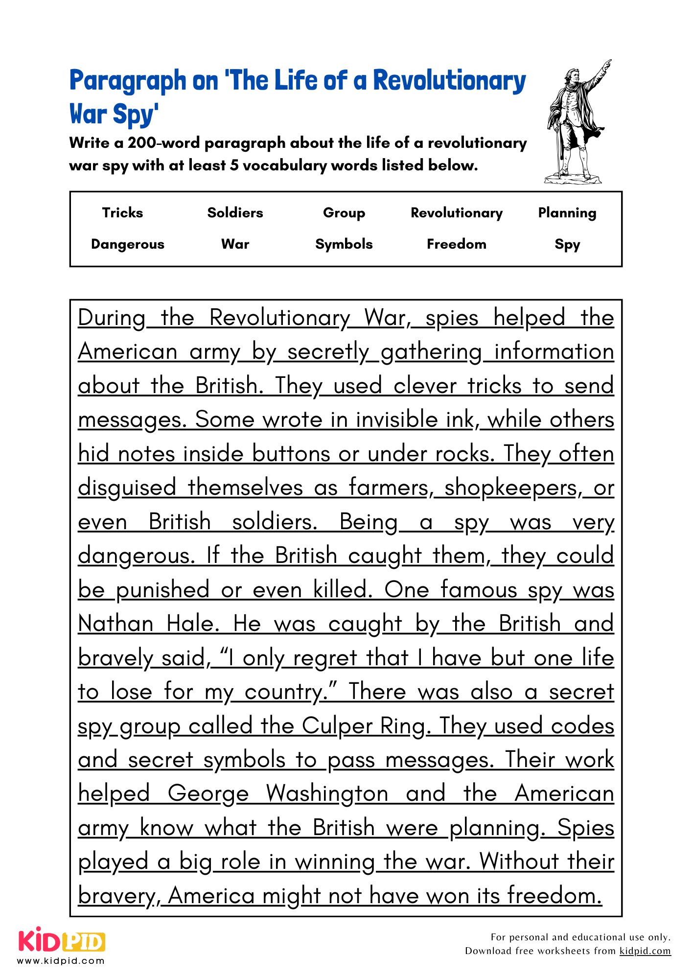 Paragraph on 'The Life of a Revolutionary War Spy' - 200 Words