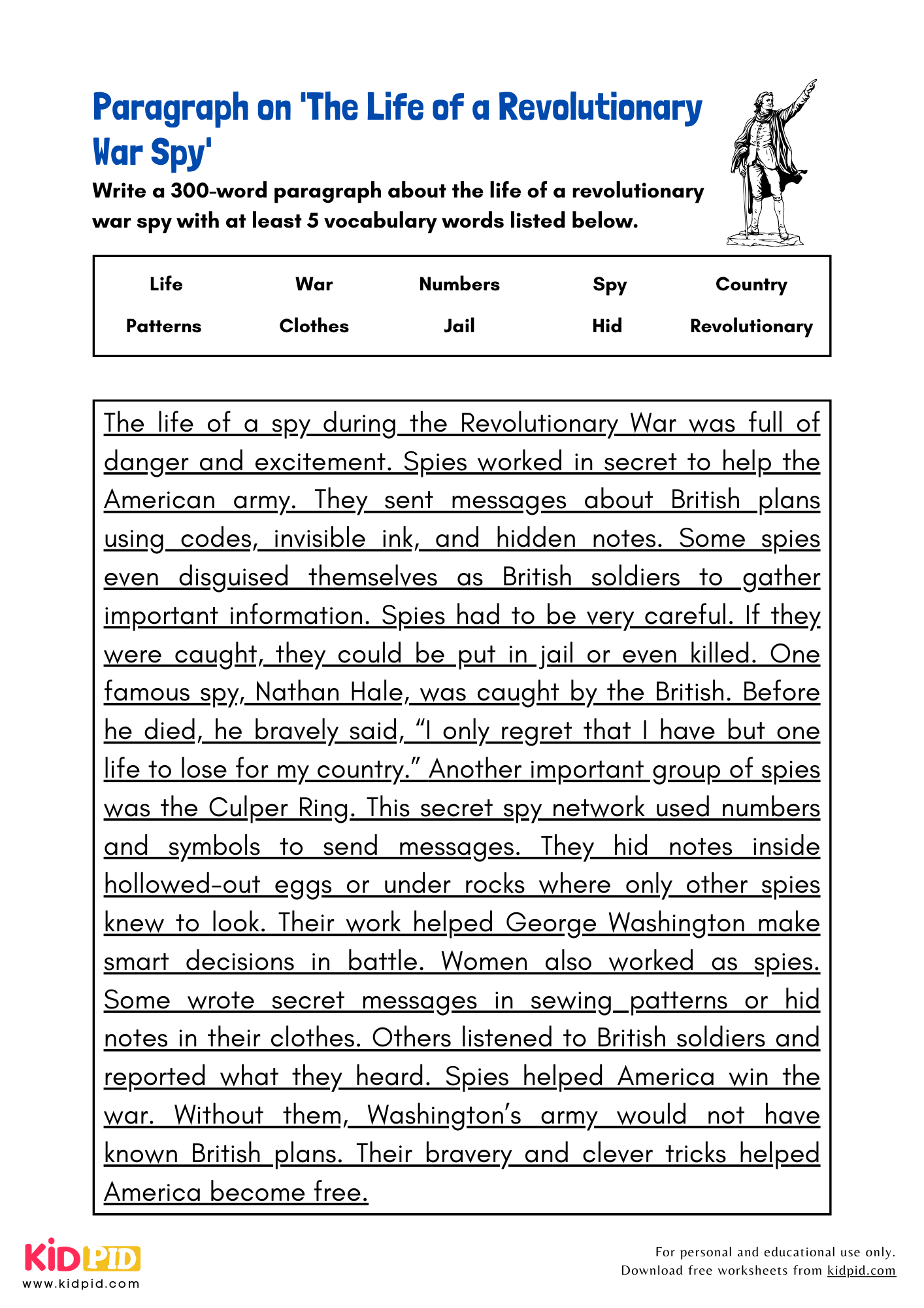 Paragraph on 'The Life of a Revolutionary War Spy' - 300 Words