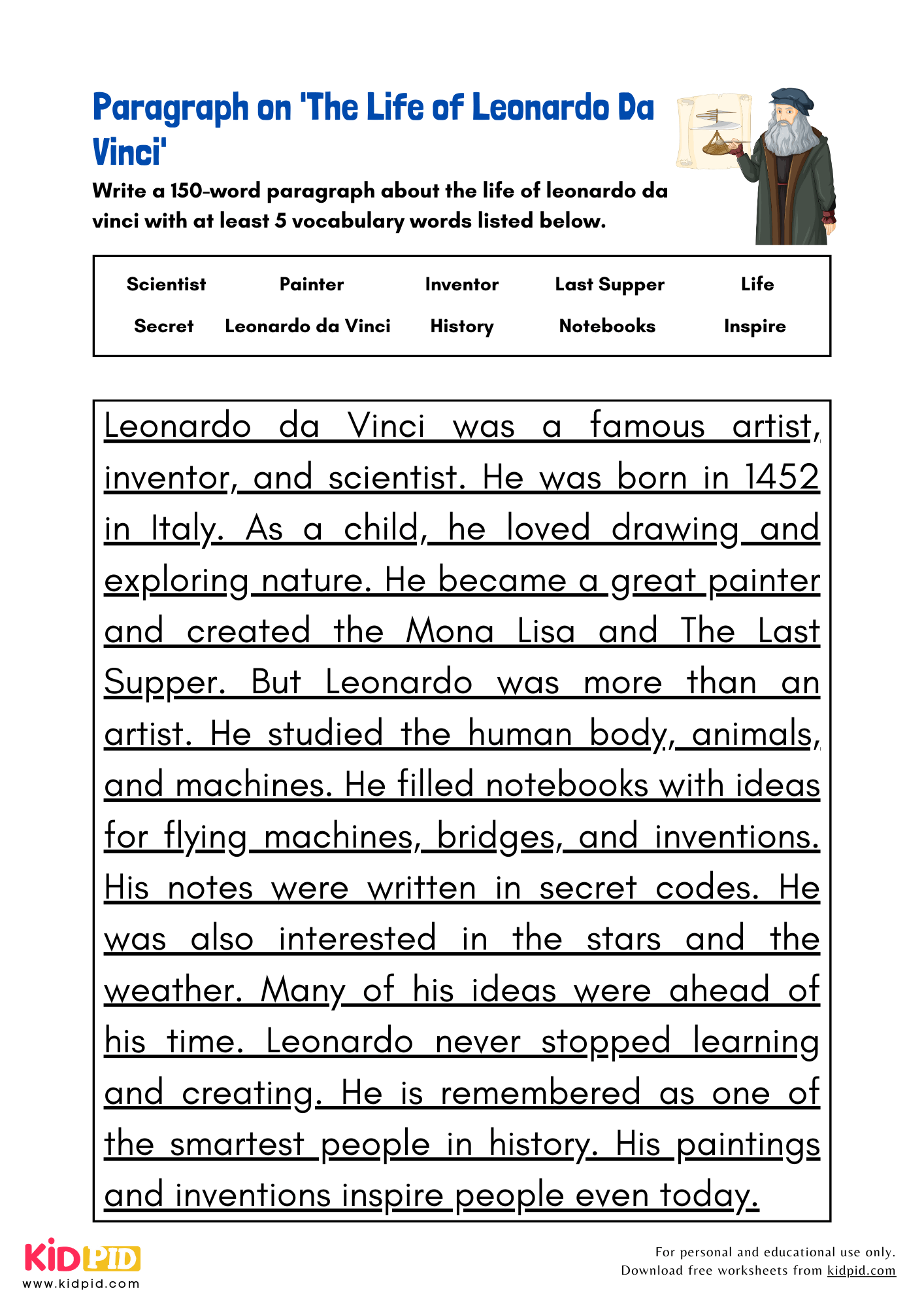Paragraph on 'The Life of Leonardo Da Vinci' - 150 Words