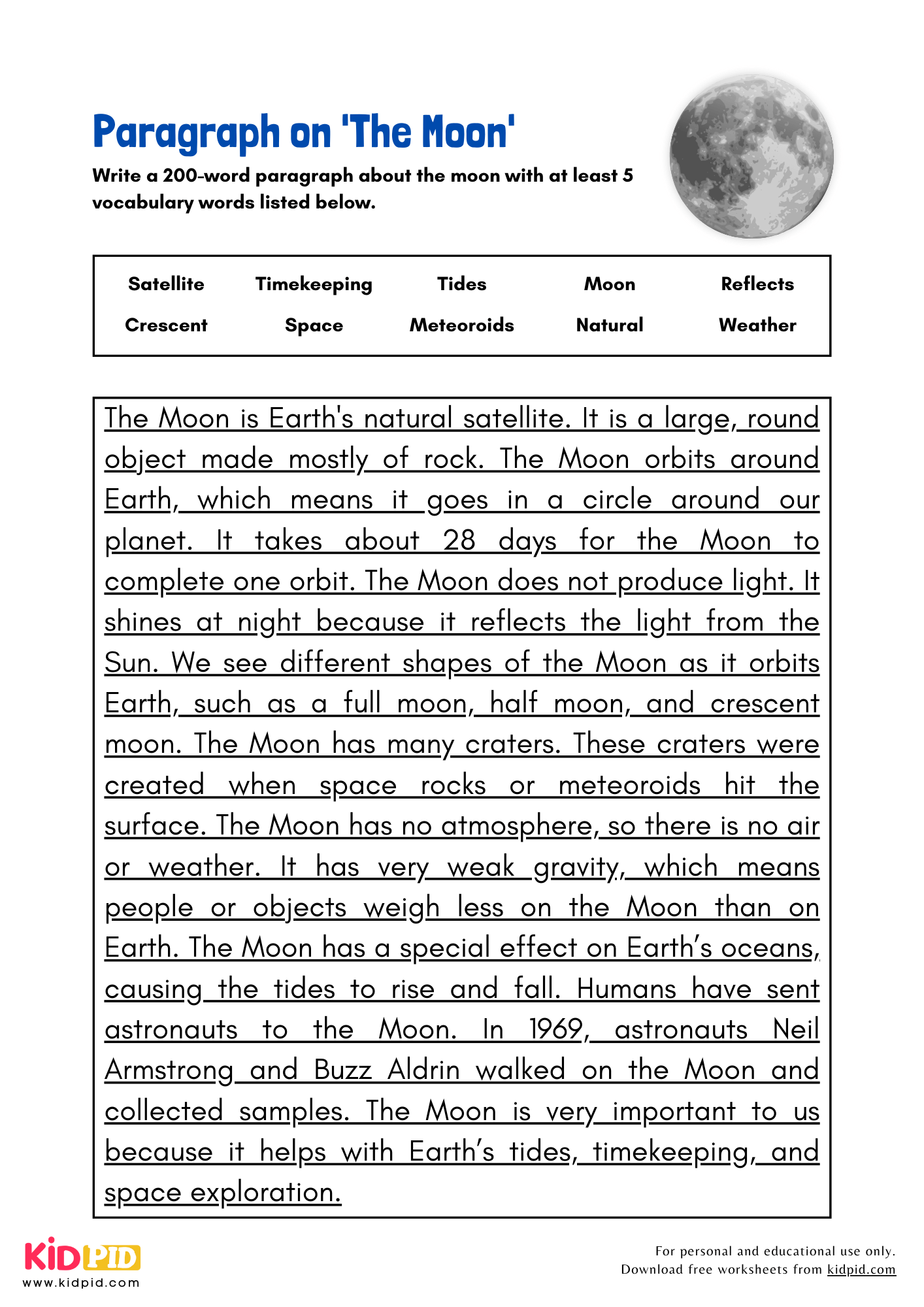 Paragraph on 'The Moon' - 200 Words