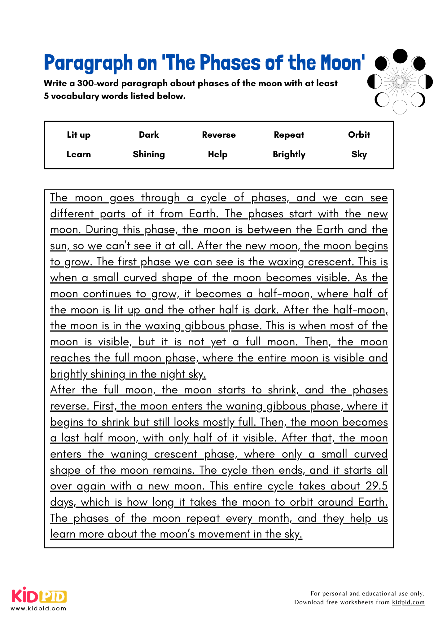 Paragraph on 'The Phases of the Moon' - 300 Words