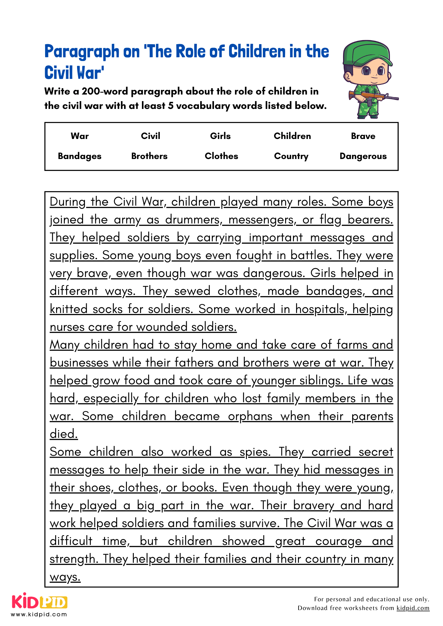 Paragraph on 'The Role of Children in the Civil War' - 200 Words