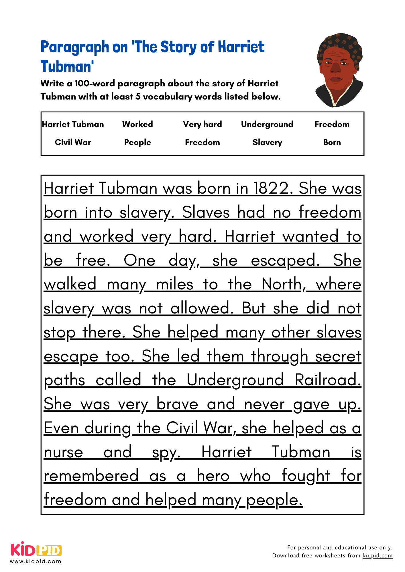 Paragraph on 'The Story of Harriet Tubman' - 100 Words