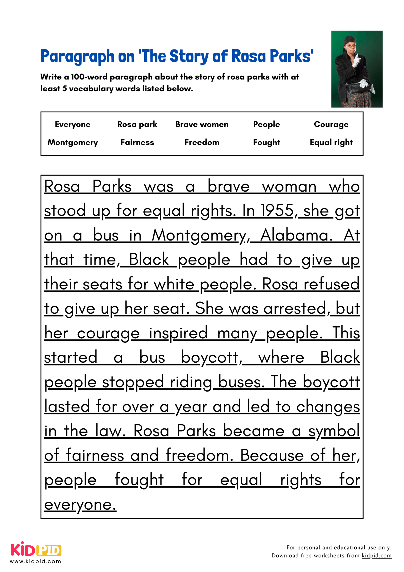 Paragraph on 'The Story of Rosa Parks' - 150 Words 