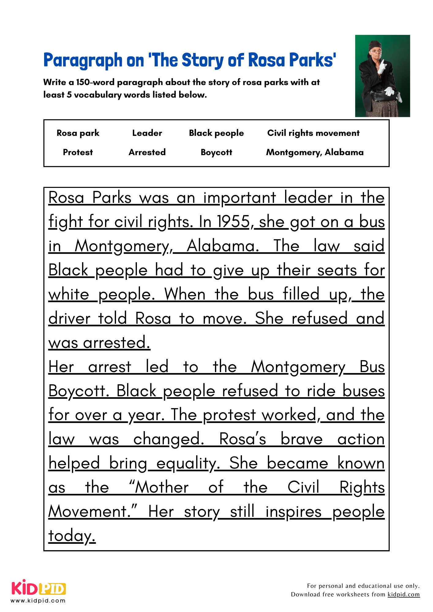 Paragraph on 'The Story of Rosa Parks'- 150 Words 