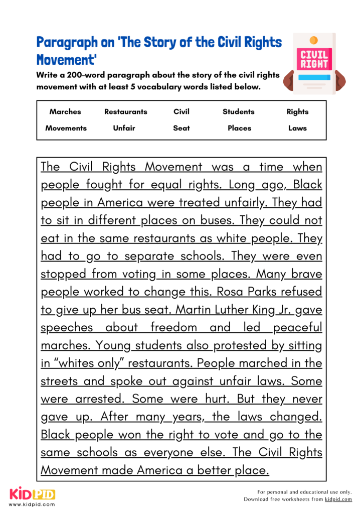 Paragraph on 'The Story of the Civil Rights Movement' - Kidpid