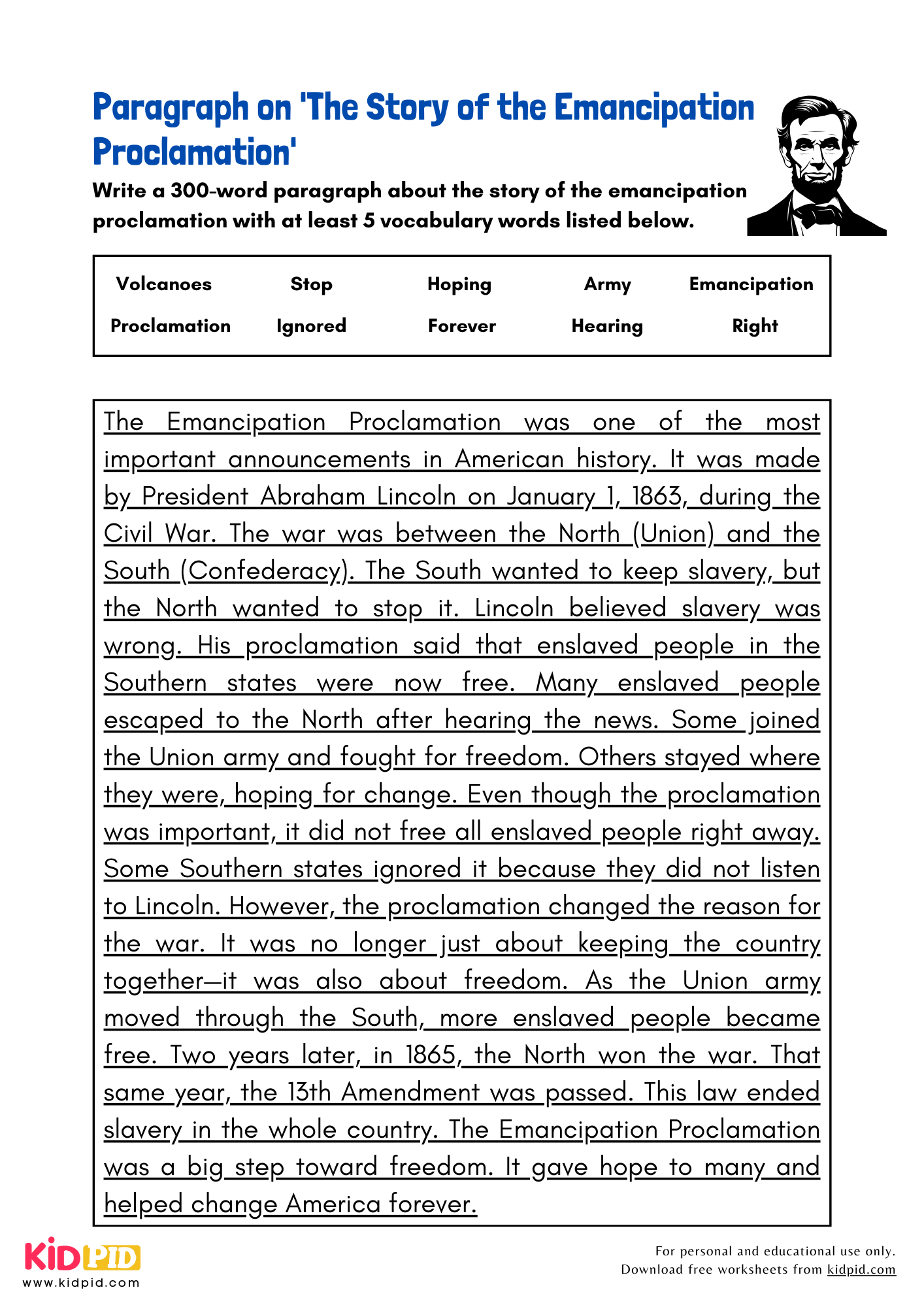 Paragraph on 'The Story of the Emancipation Proclamation' - 300 Words