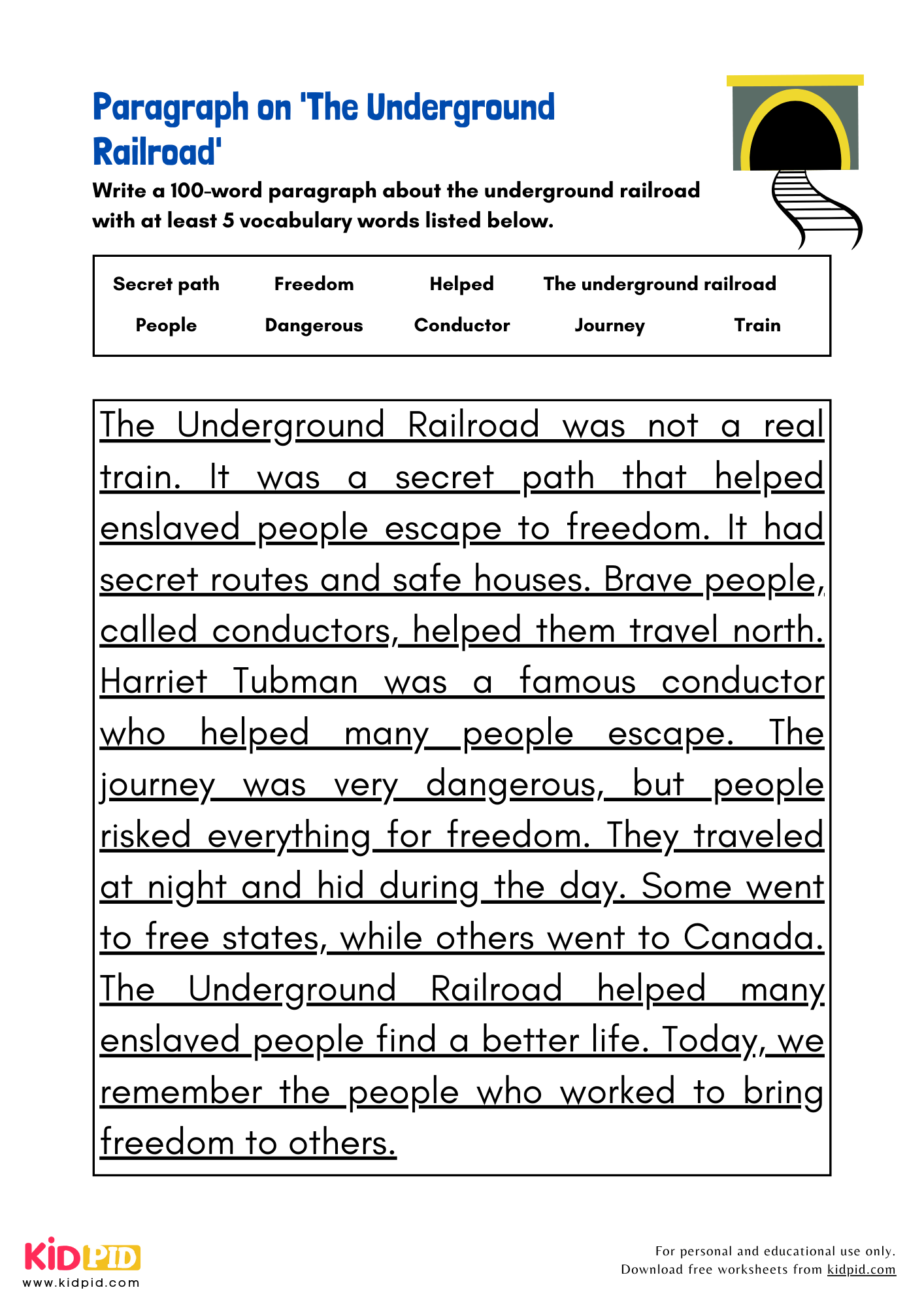 Paragraph on 'The Underground Railroad' - 100 Words