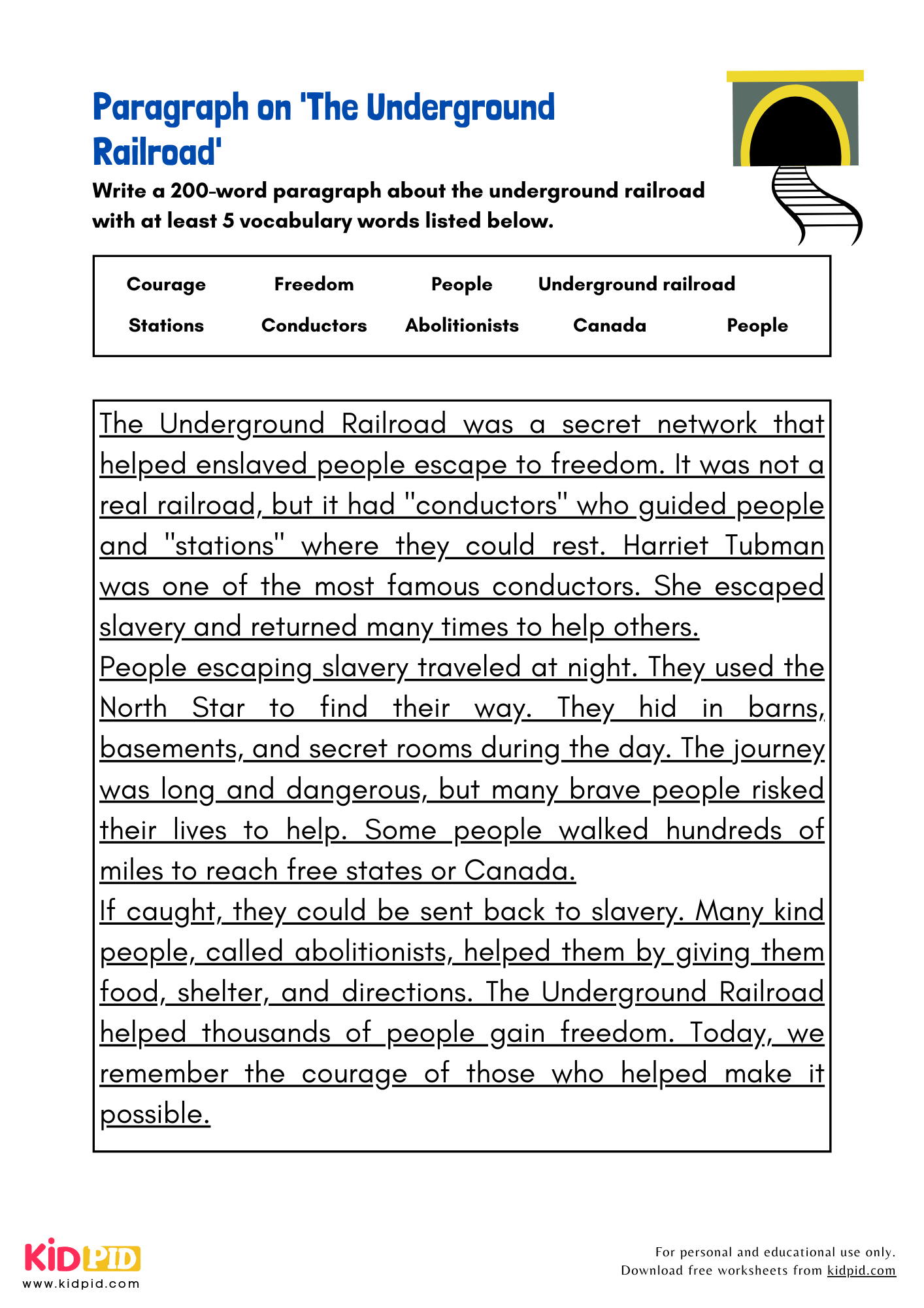 Paragraph on 'The Underground Railroad' - 200 Words