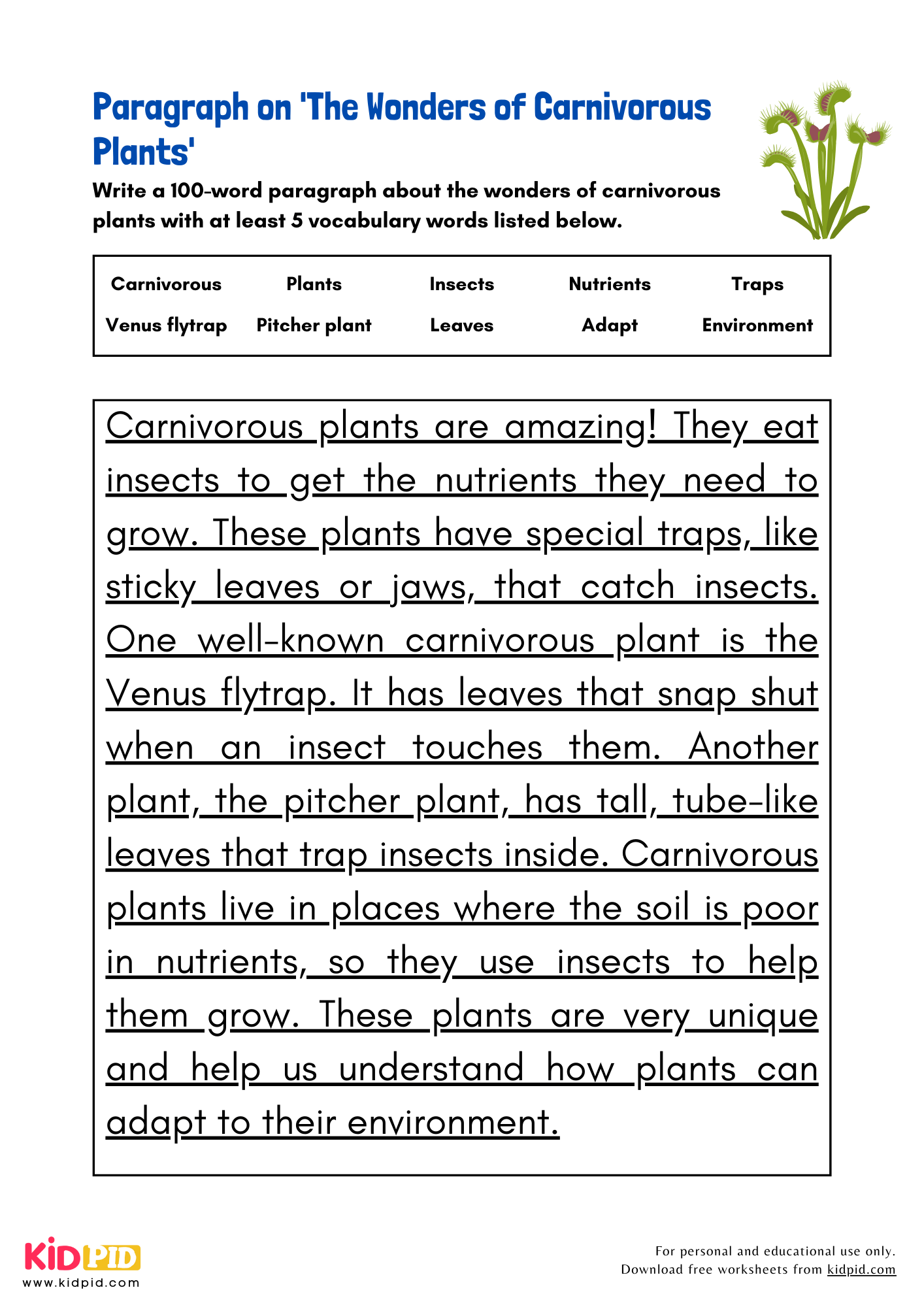 Paragraph on 'The Wonders of Carnivorous Plants' - 100 Words
