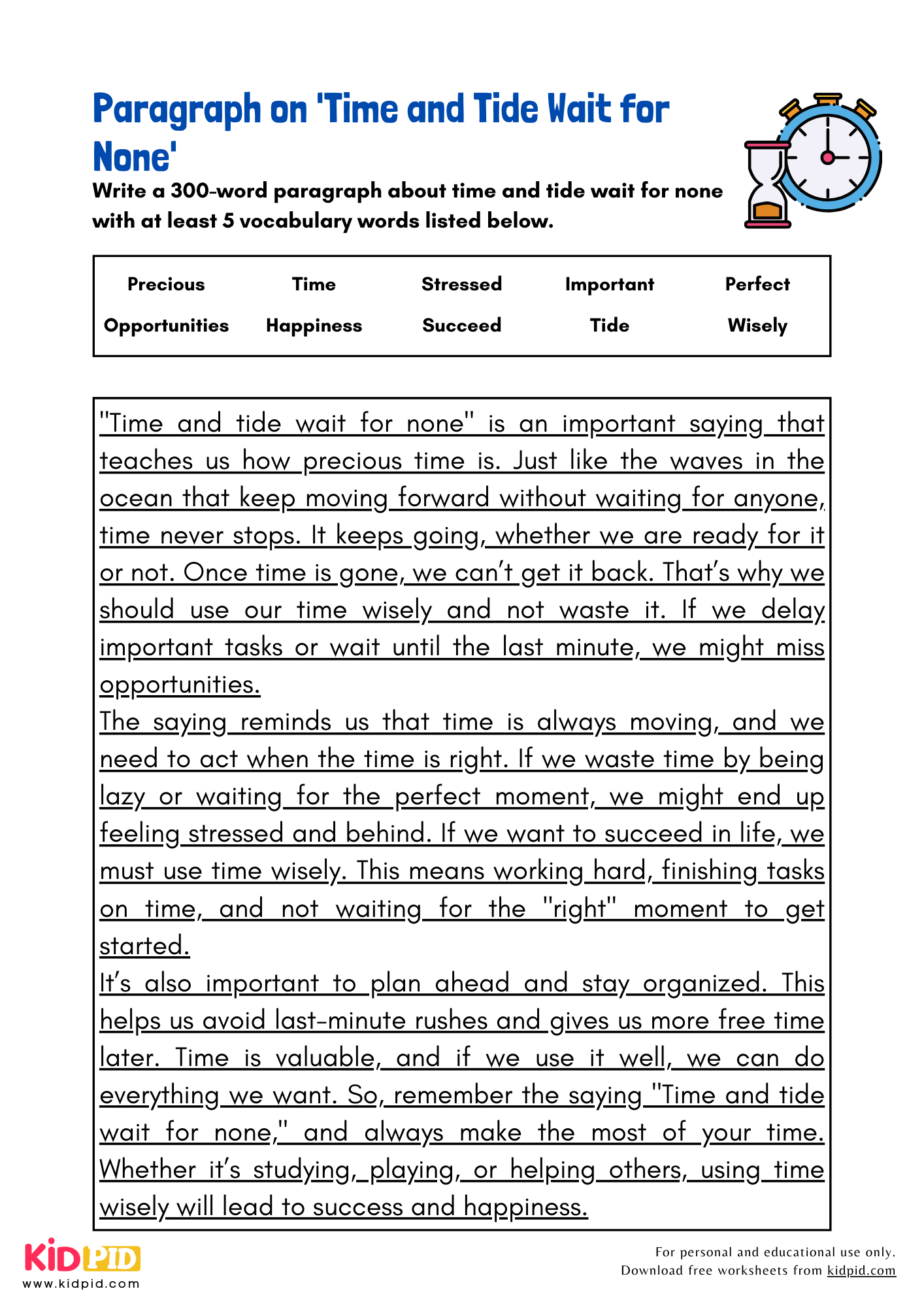 Paragraph on 'Time and Tide Wait for None' - 300 Words