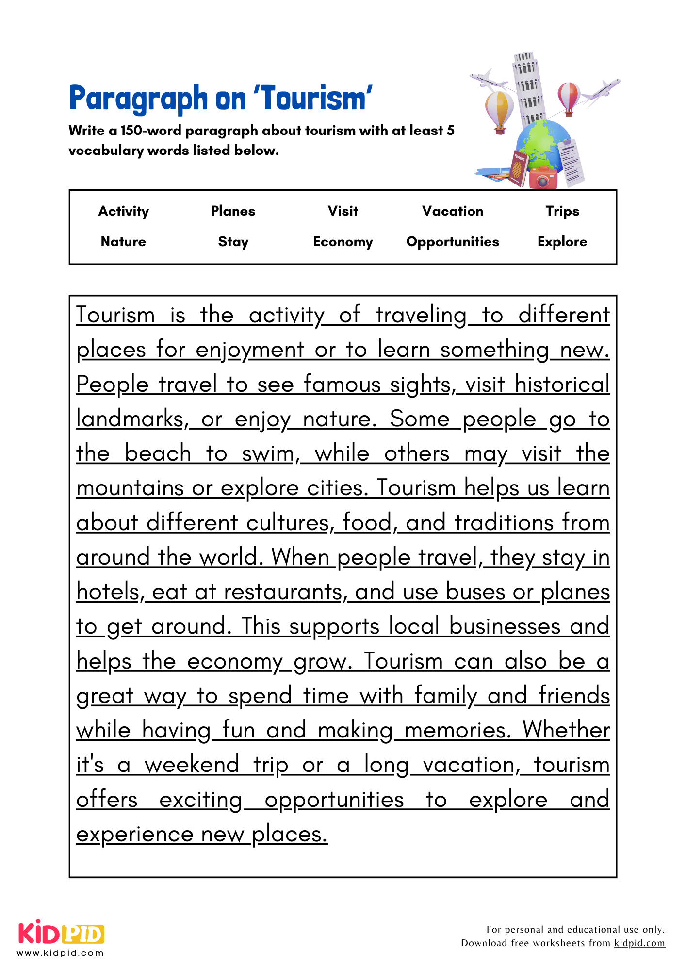 Paragraph on 'Tourism' - 150 Words