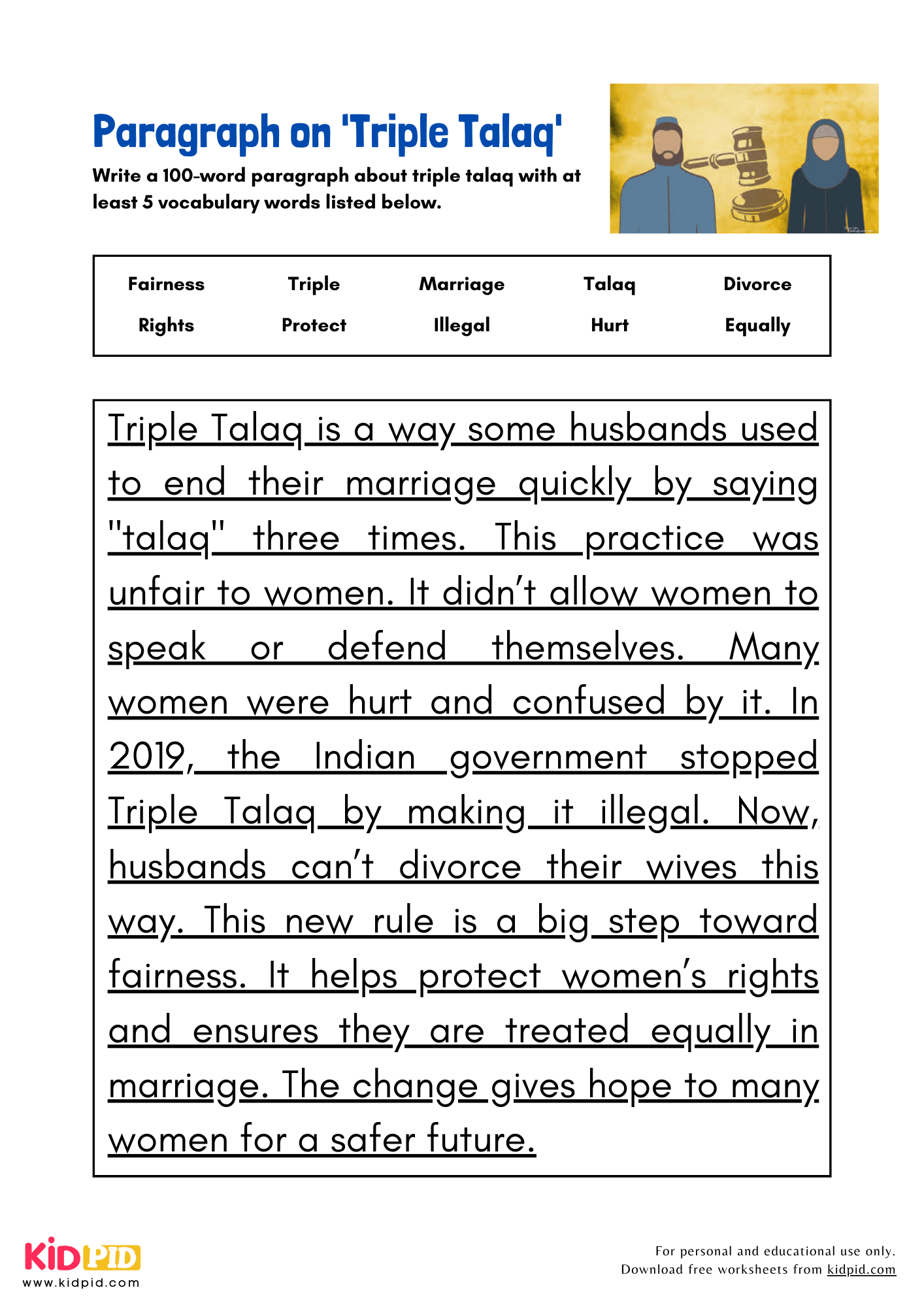Paragraph on 'Triple Talaq' - 100 Words