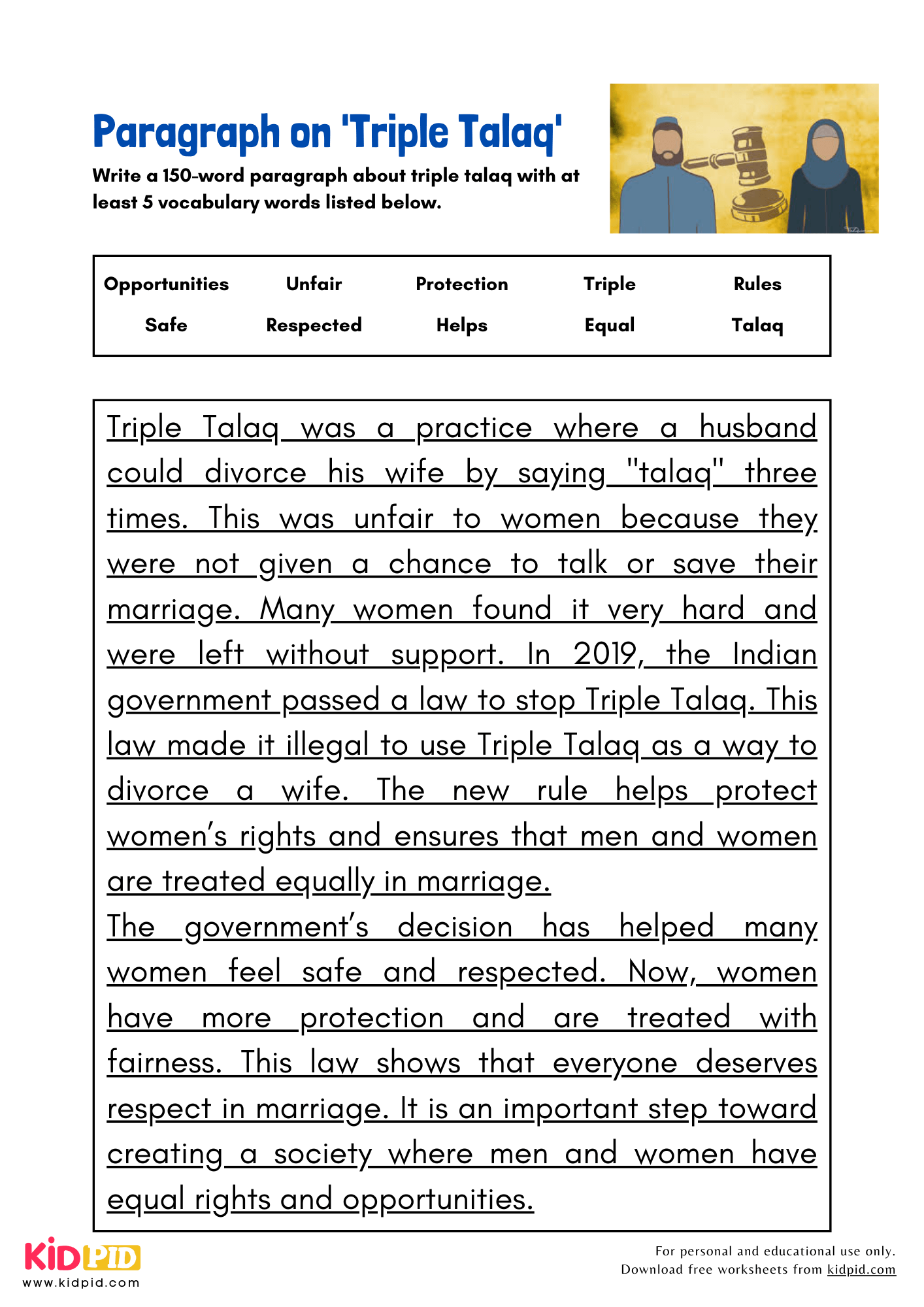 Paragraph on 'Triple Talaq' -150 Words