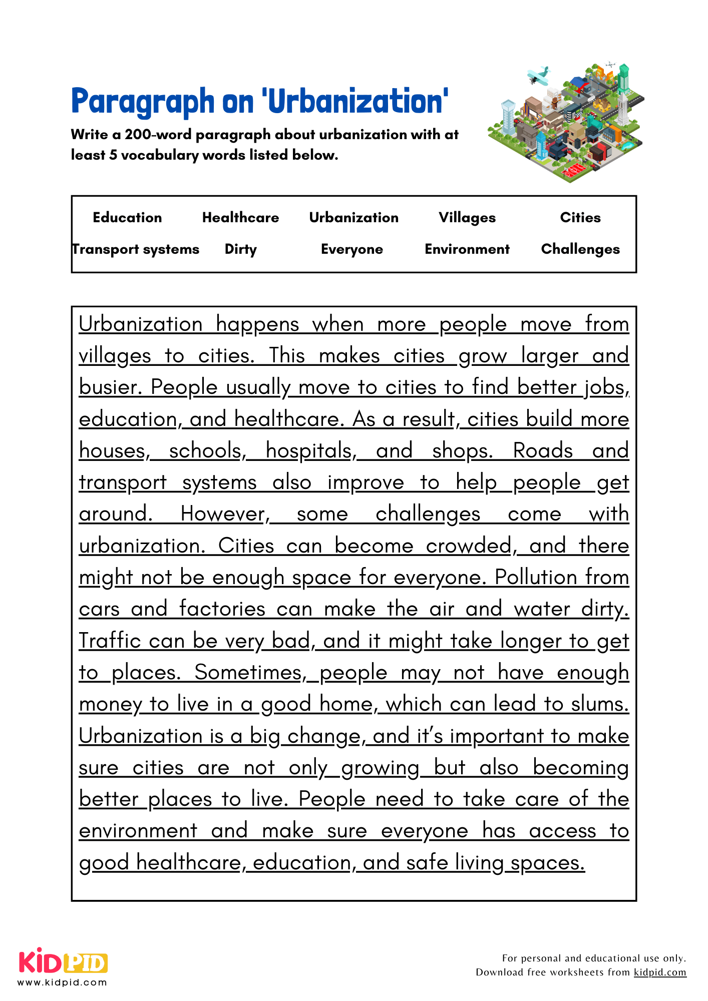 Paragraph on 'Urbanization' - 200 Words