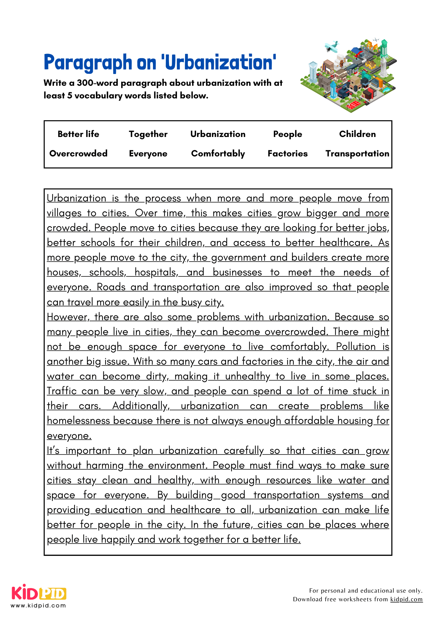 Paragraph on 'Urbanization' - 300 Words