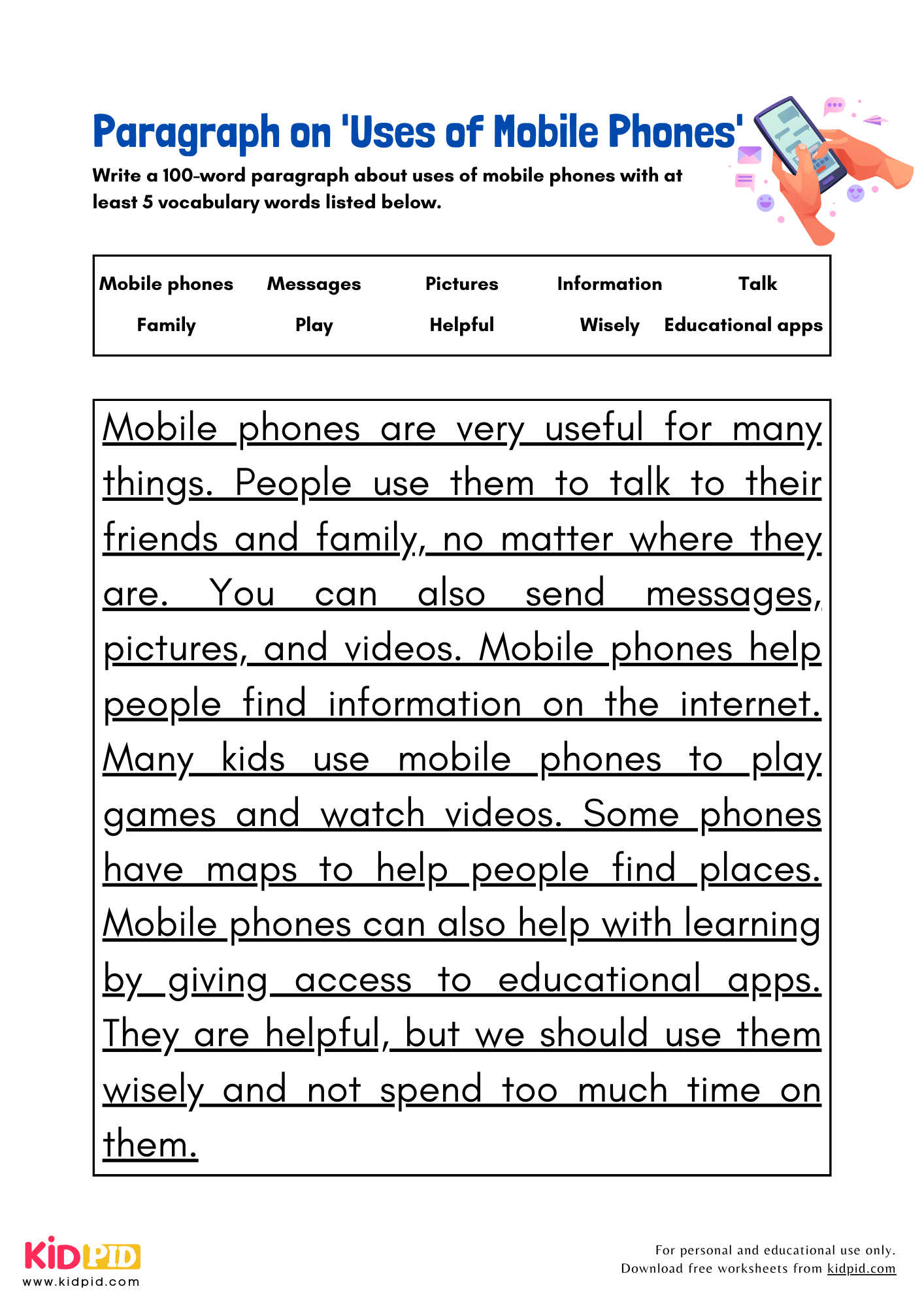 Paragraph on 'Uses of Mobile Phones' - 100 Words