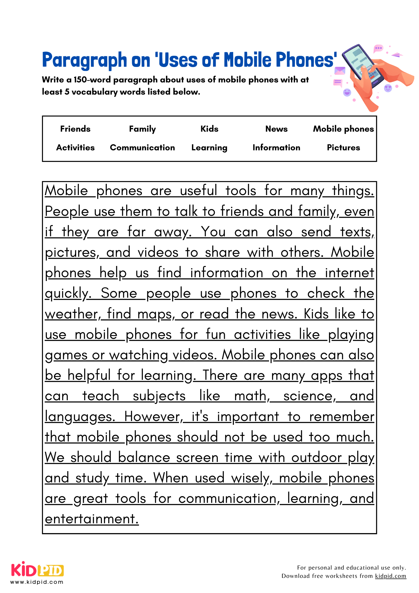 Paragraph on 'Uses of Mobile Phones' - 150 Words