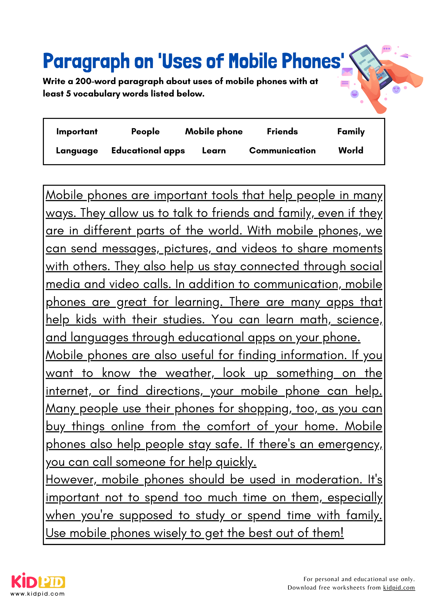 Paragraph on 'Uses of Mobile Phones' - 200 Words