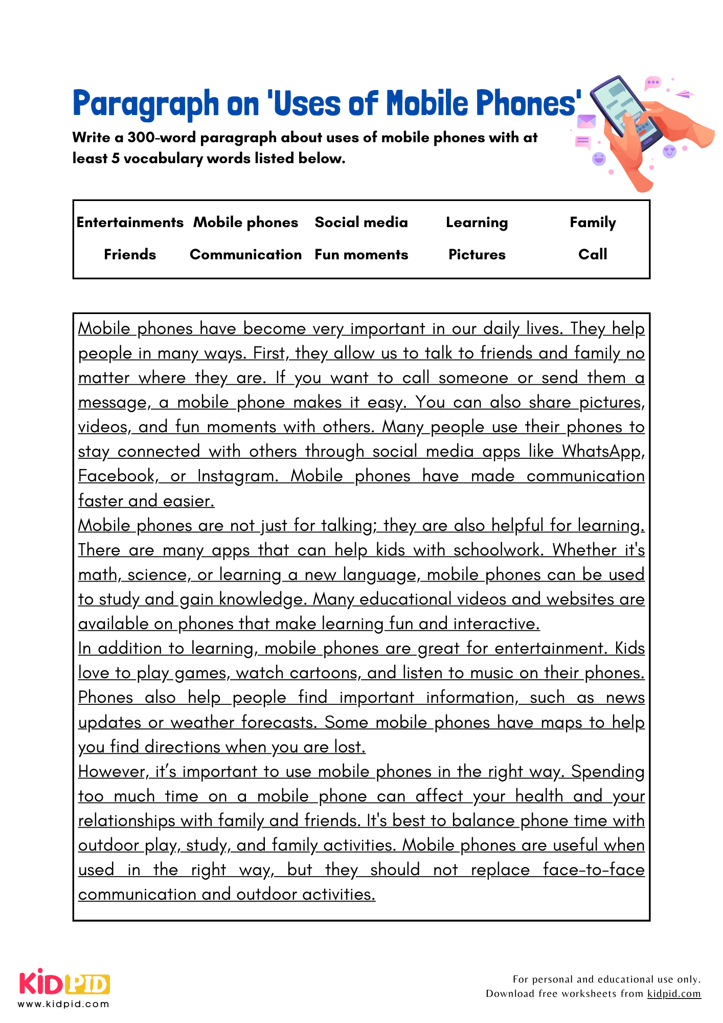 Paragraph on 'Uses of Mobile Phones' - 300 Words