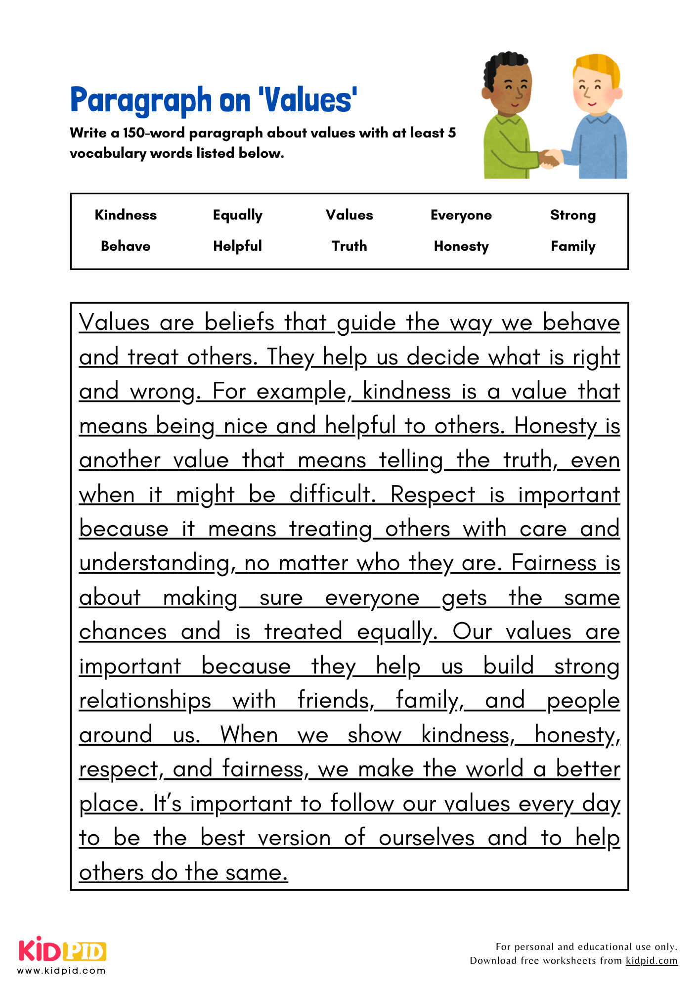Paragraph on 'Values' - 150 Words