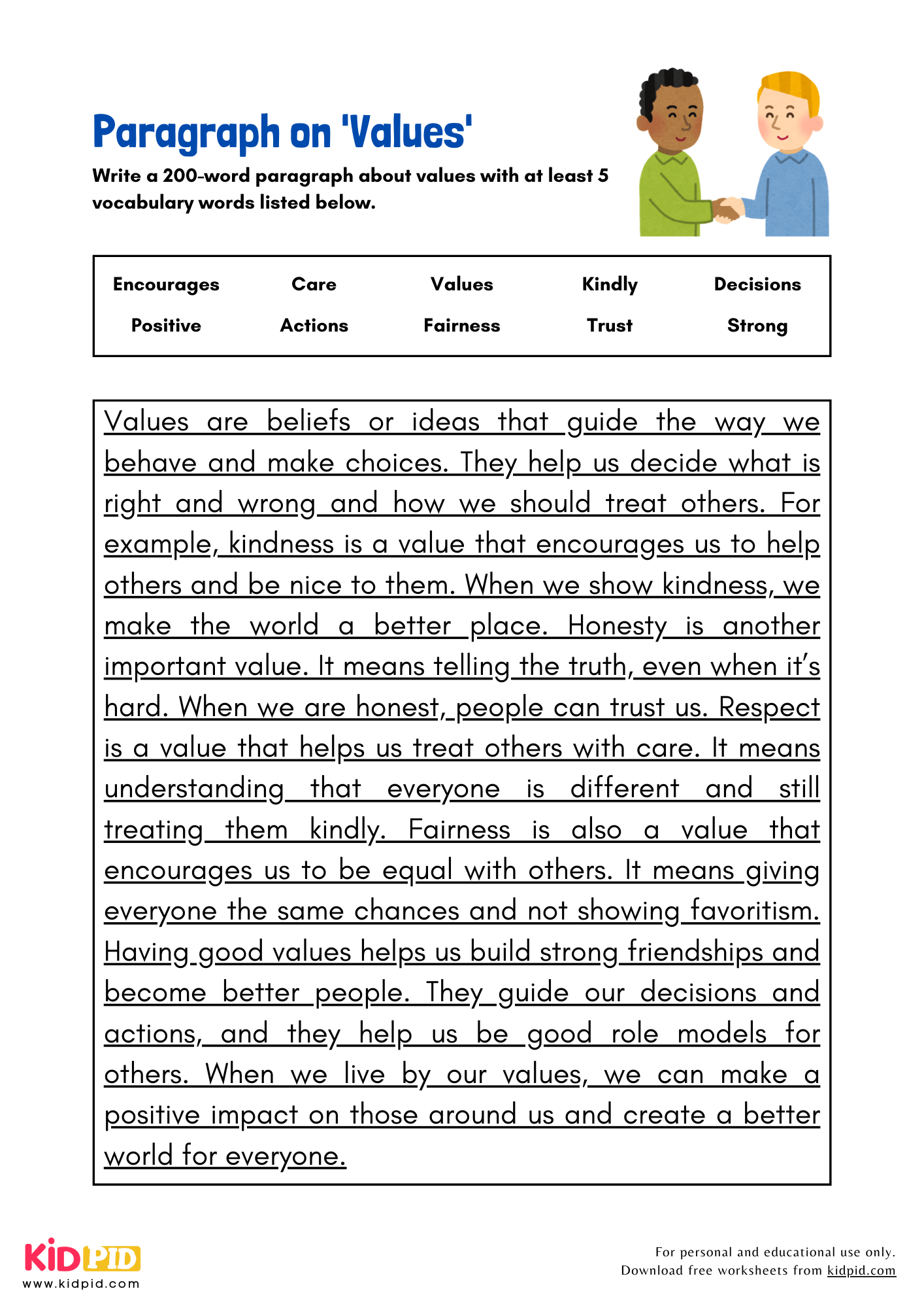 Paragraph on 'Values' - 200 Words