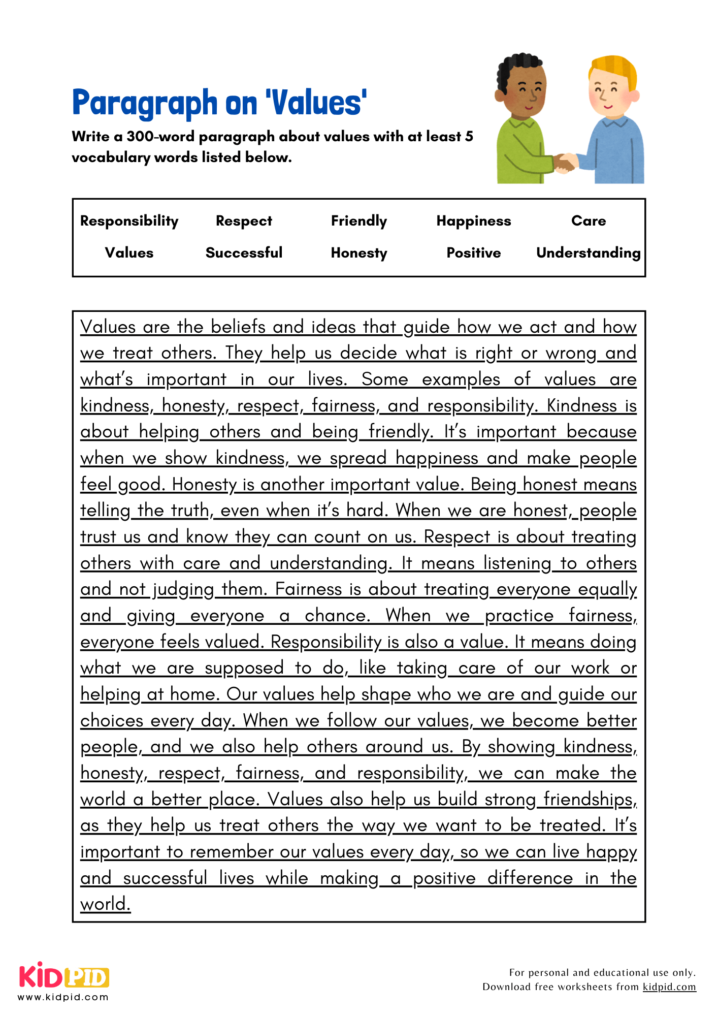 Paragraph on 'Values' - 300 Words