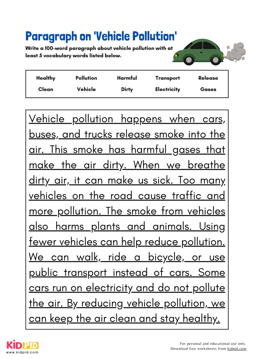 Paragraph on 'Vehicle Pollution' - Kidpid