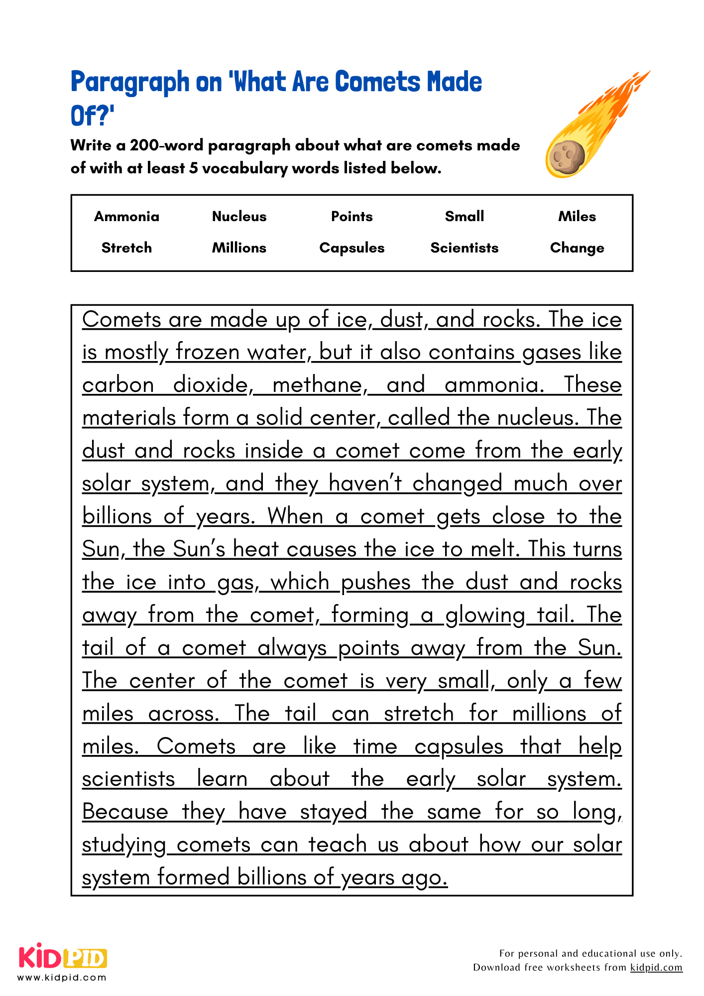 Paragraph on 'What Are Comets Made of?' - 200 Words