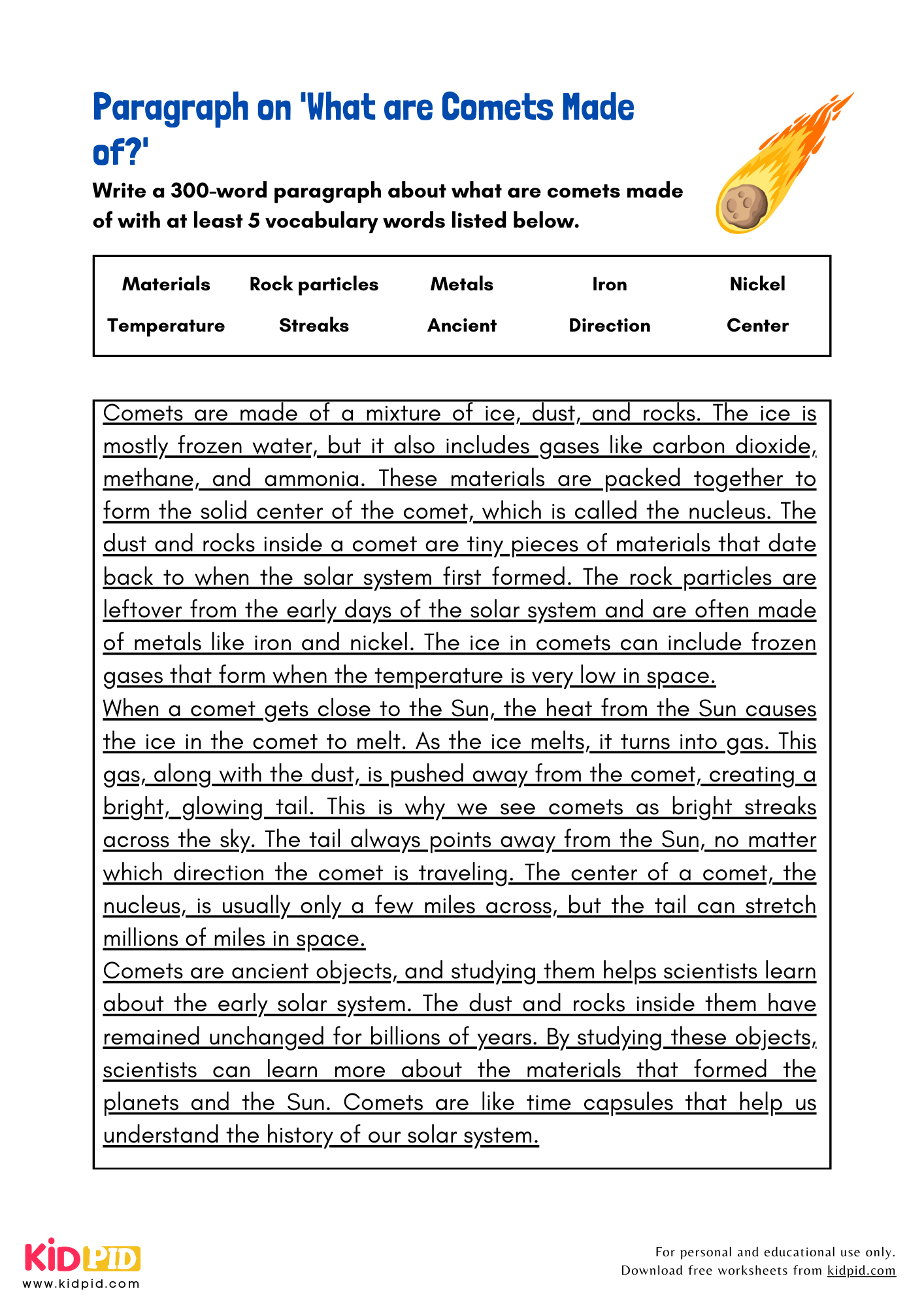 Paragraph on 'What Are Comets Made of?' - 300 Words