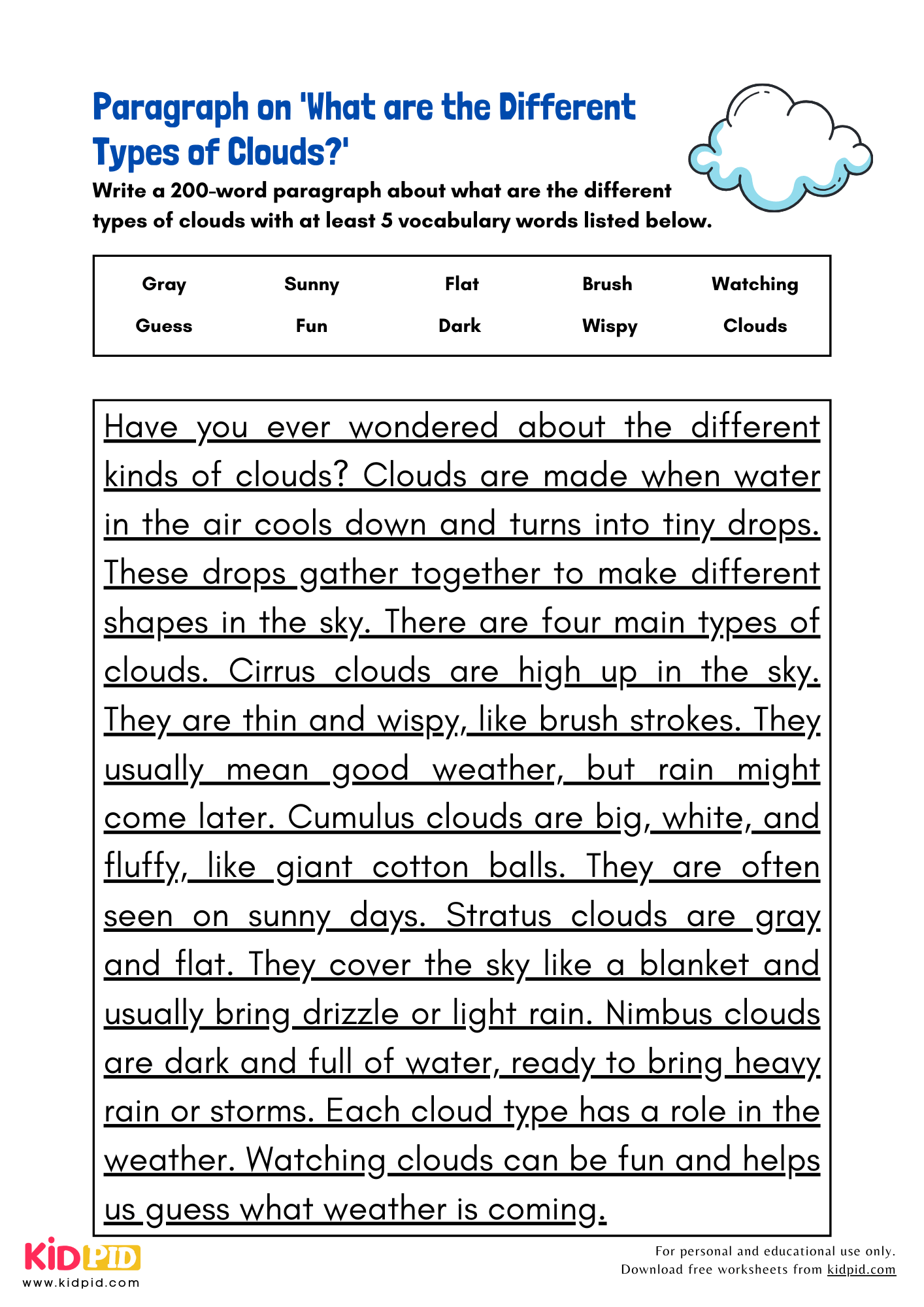 Paragraph on 'What are the Different Types of Clouds?' - 200 Words