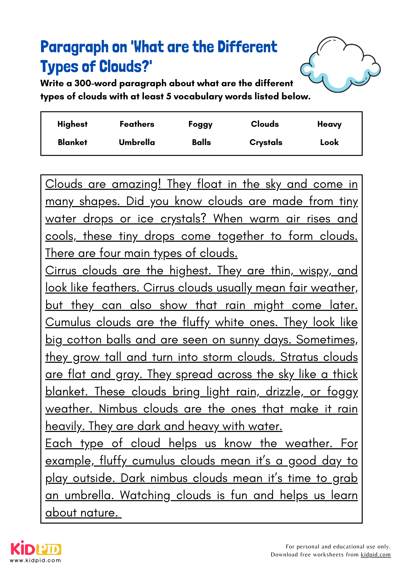 Paragraph on 'What are the Different Types of Clouds?' - 300 Words