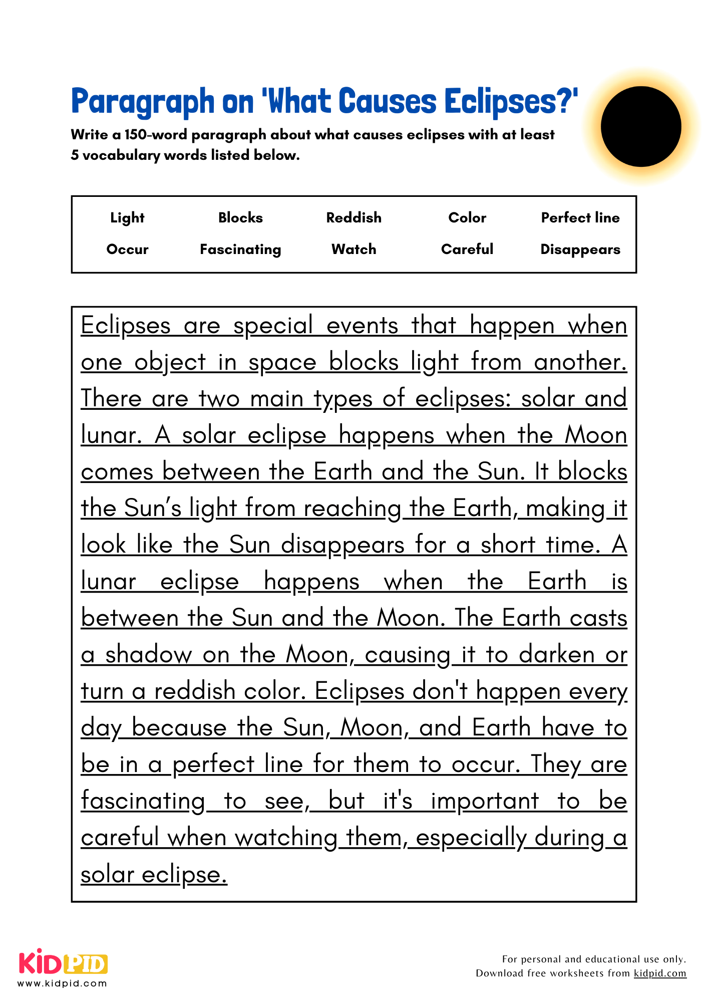 Paragraph on 'What Causes Eclipses?' - 150 Words