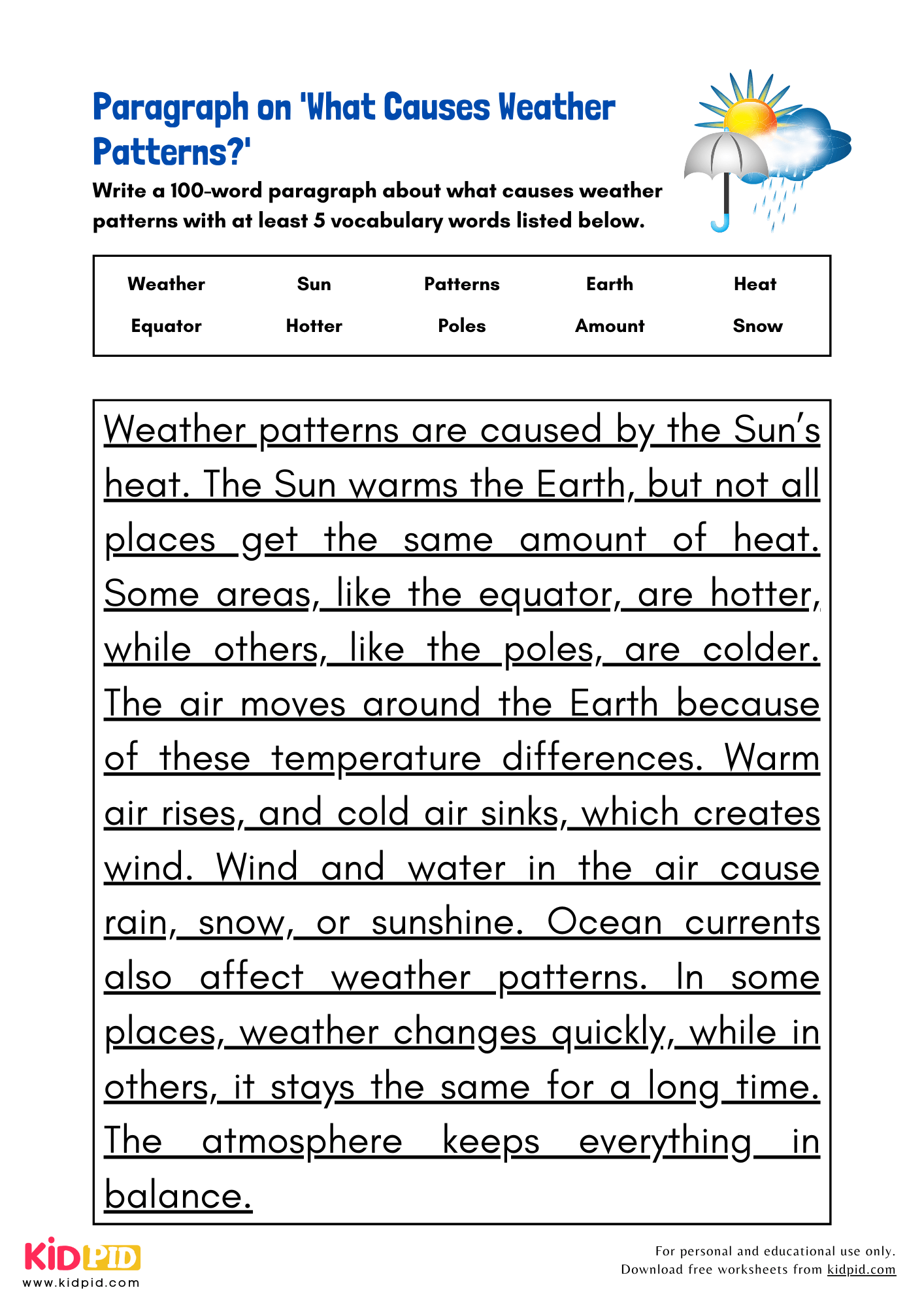 Paragraph on 'What Causes Weather Patterns?' - 100 Words