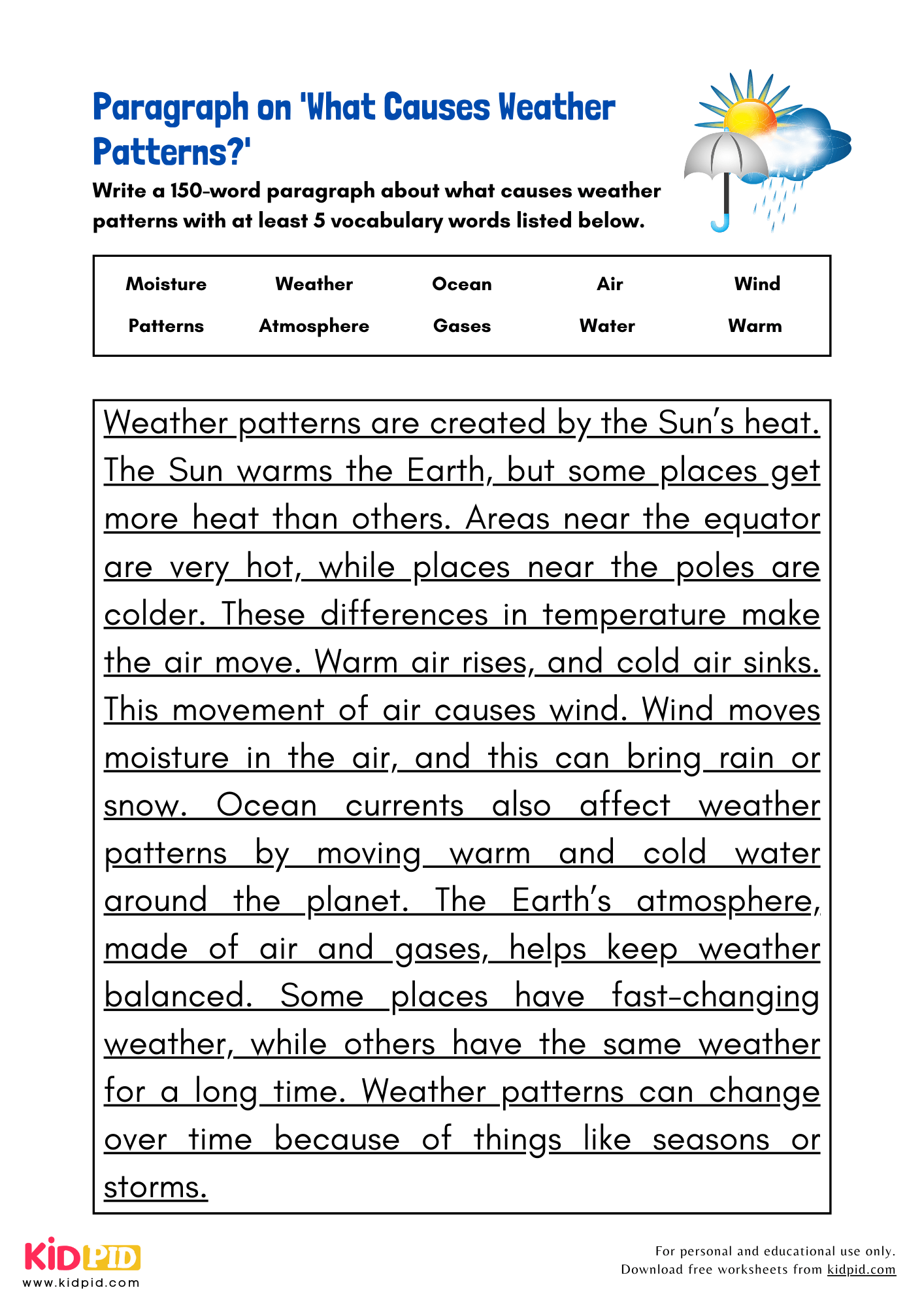 Paragraph on 'What Causes Weather Patterns?' - 150 Words