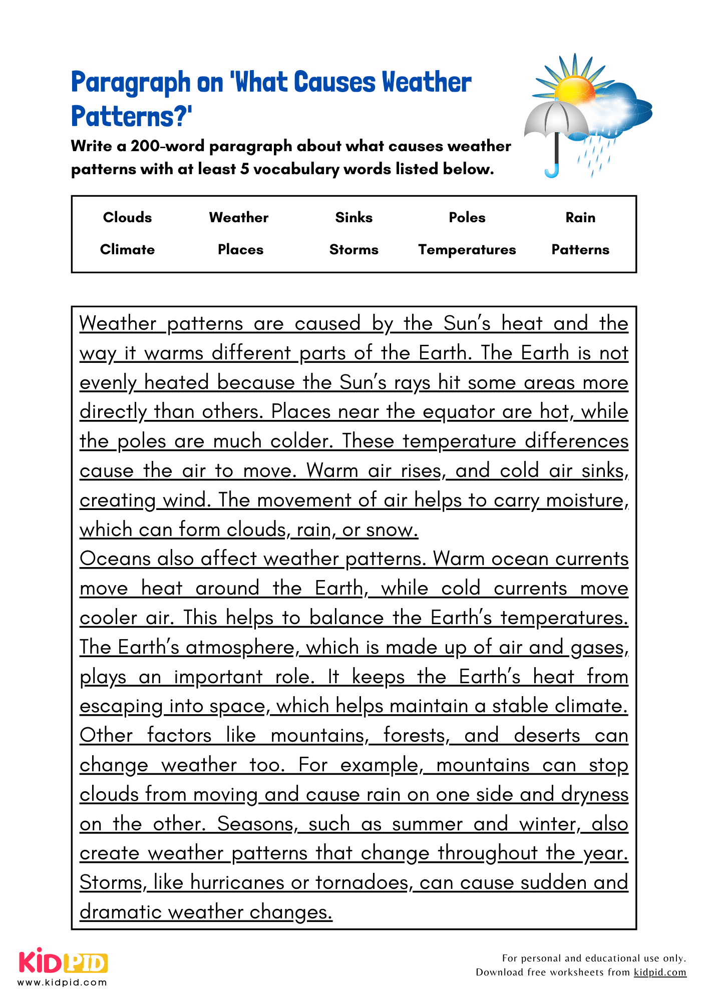 Paragraph on 'What Causes Weather Patterns?' - 200 Words