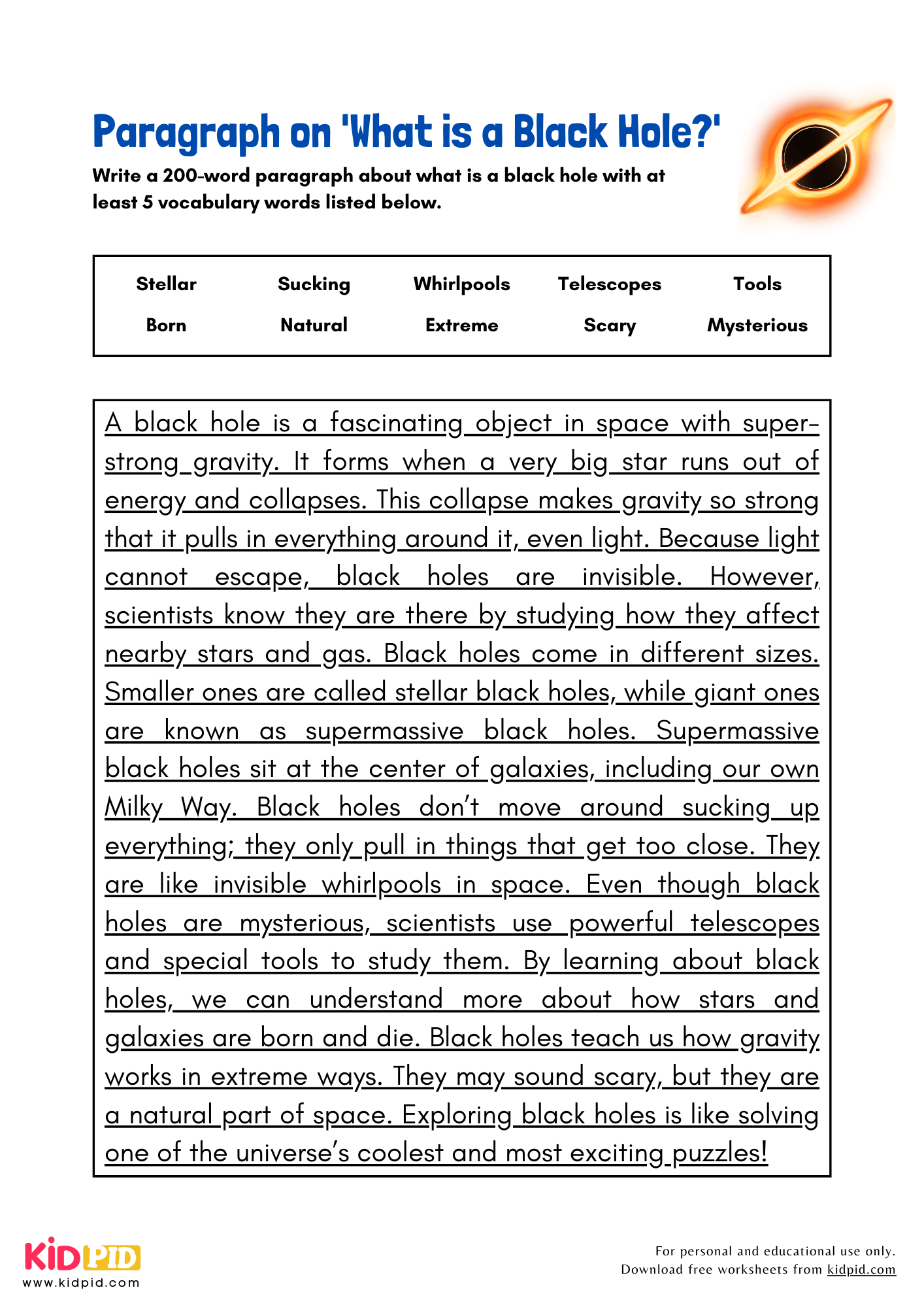 Paragraph on 'What is a Black Hole?' - 200 Words