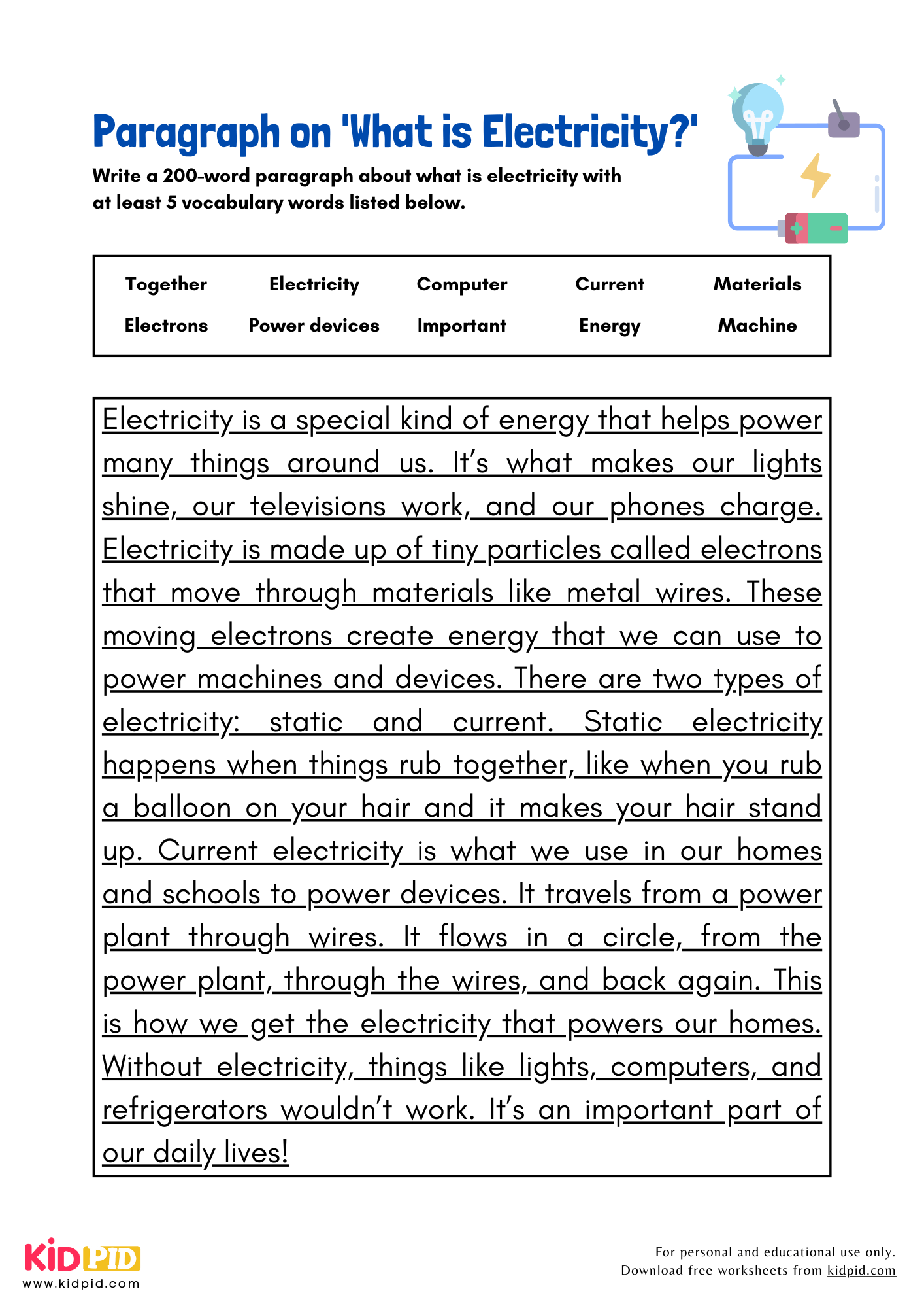 Paragraph on 'What is Electricity?' - 200 Words