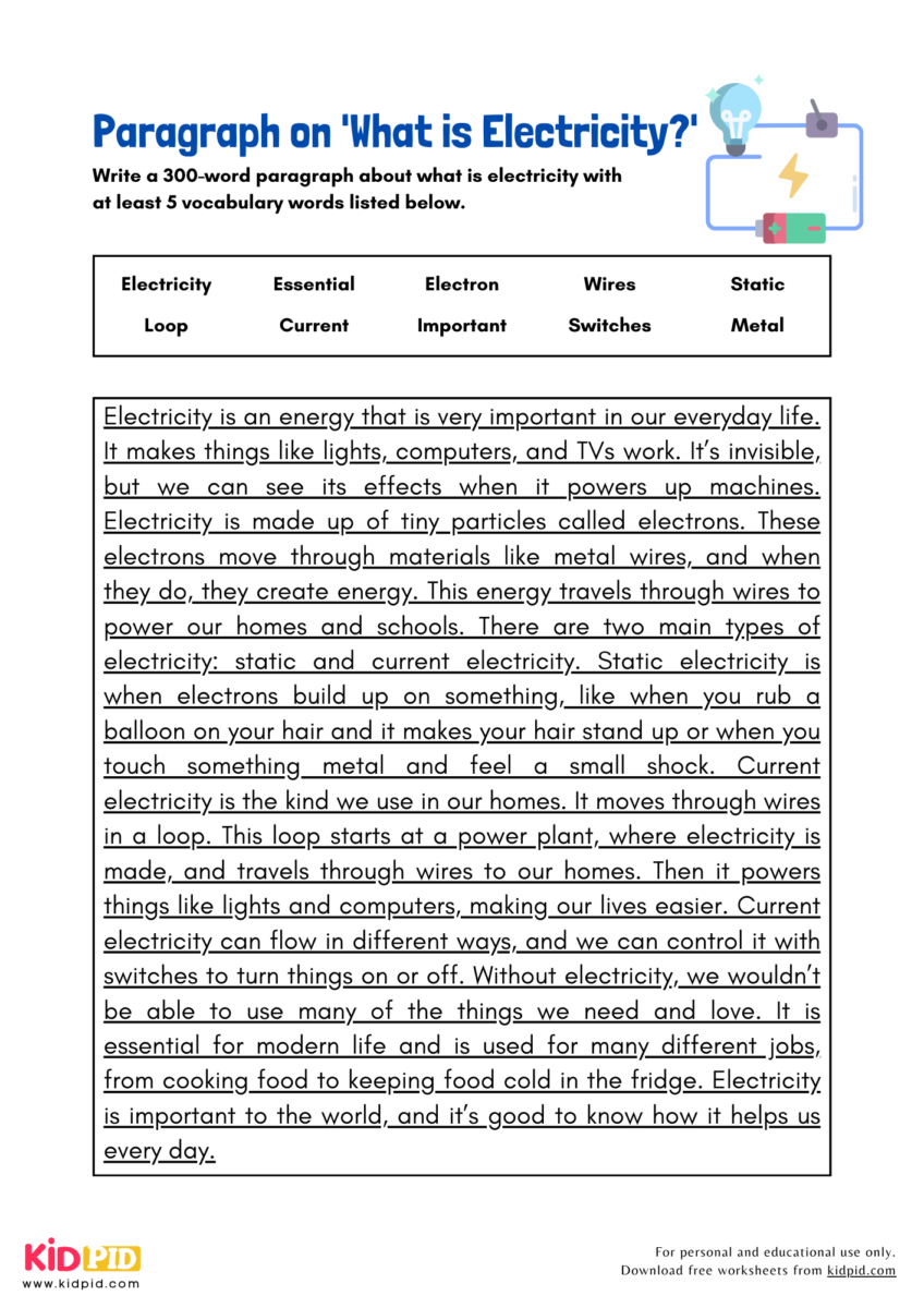 Paragraph on 'What is Electricity?' - Kidpid