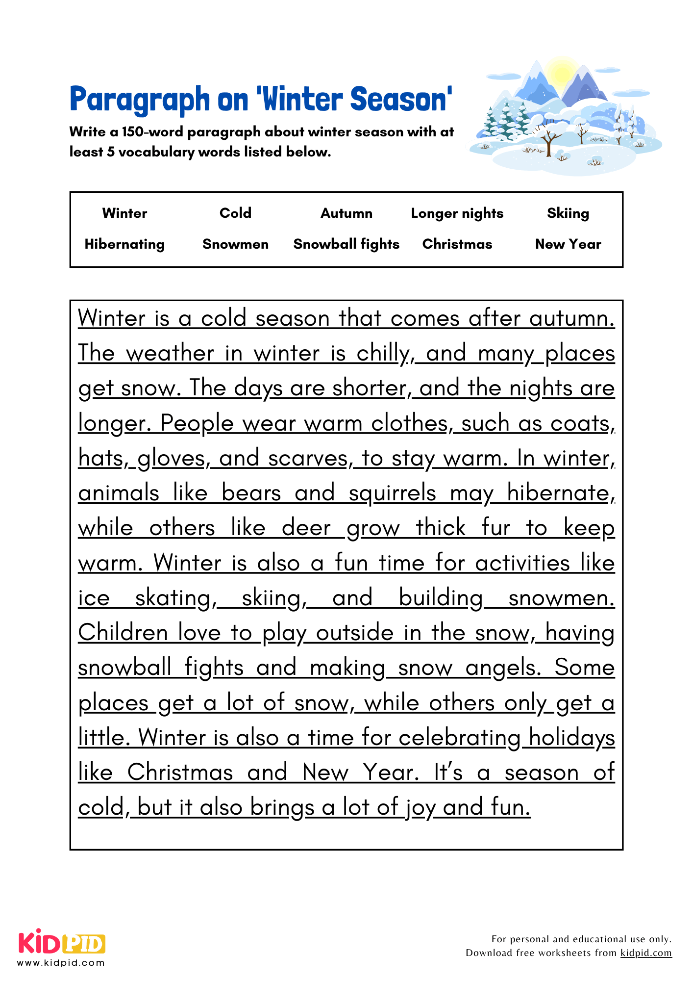 Paragraph on 'Winter Season' - 150 Words