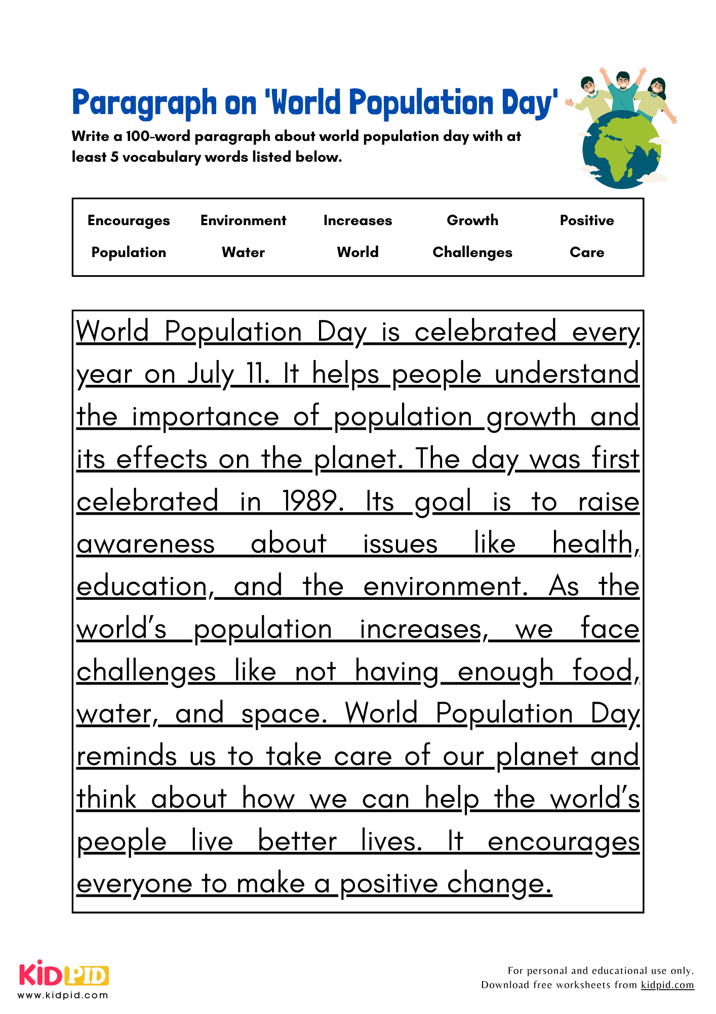 Paragraph on 'World Population Day' - 100 Words