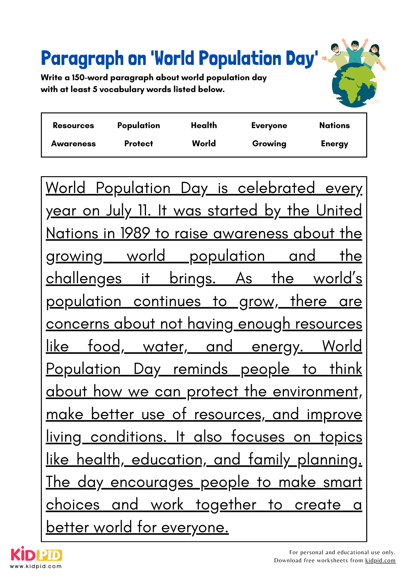 Paragraph on 'World Population Day' - 150 Words