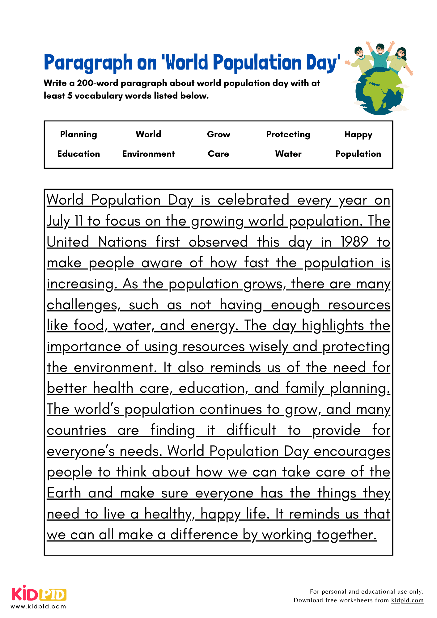 Paragraph on 'World Population Day' - 200 Words