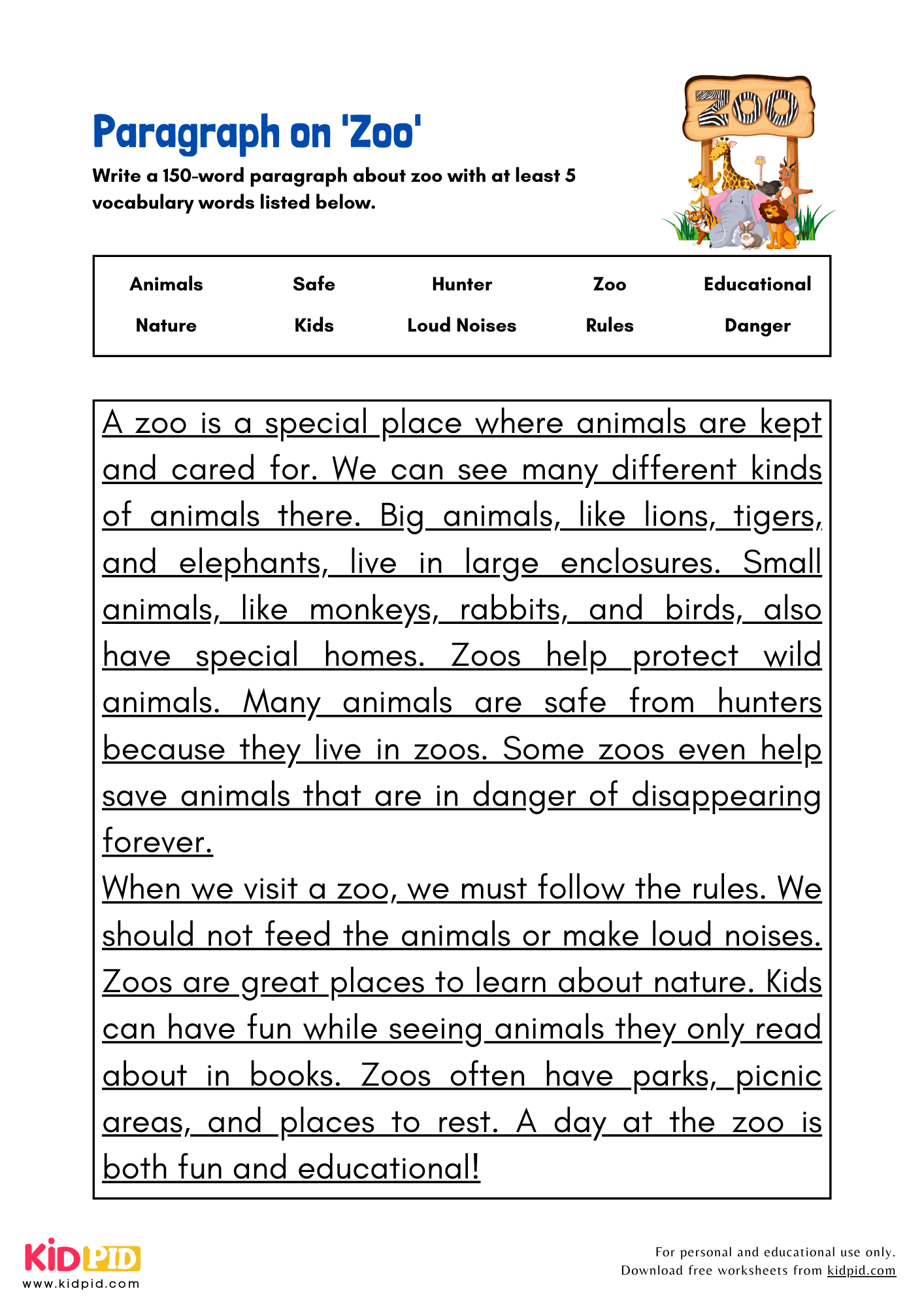 Paragraph on 'Zoo' - 150 Words