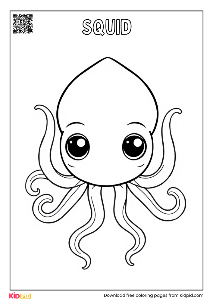 Squid Sea Animals Coloring Page For Kids