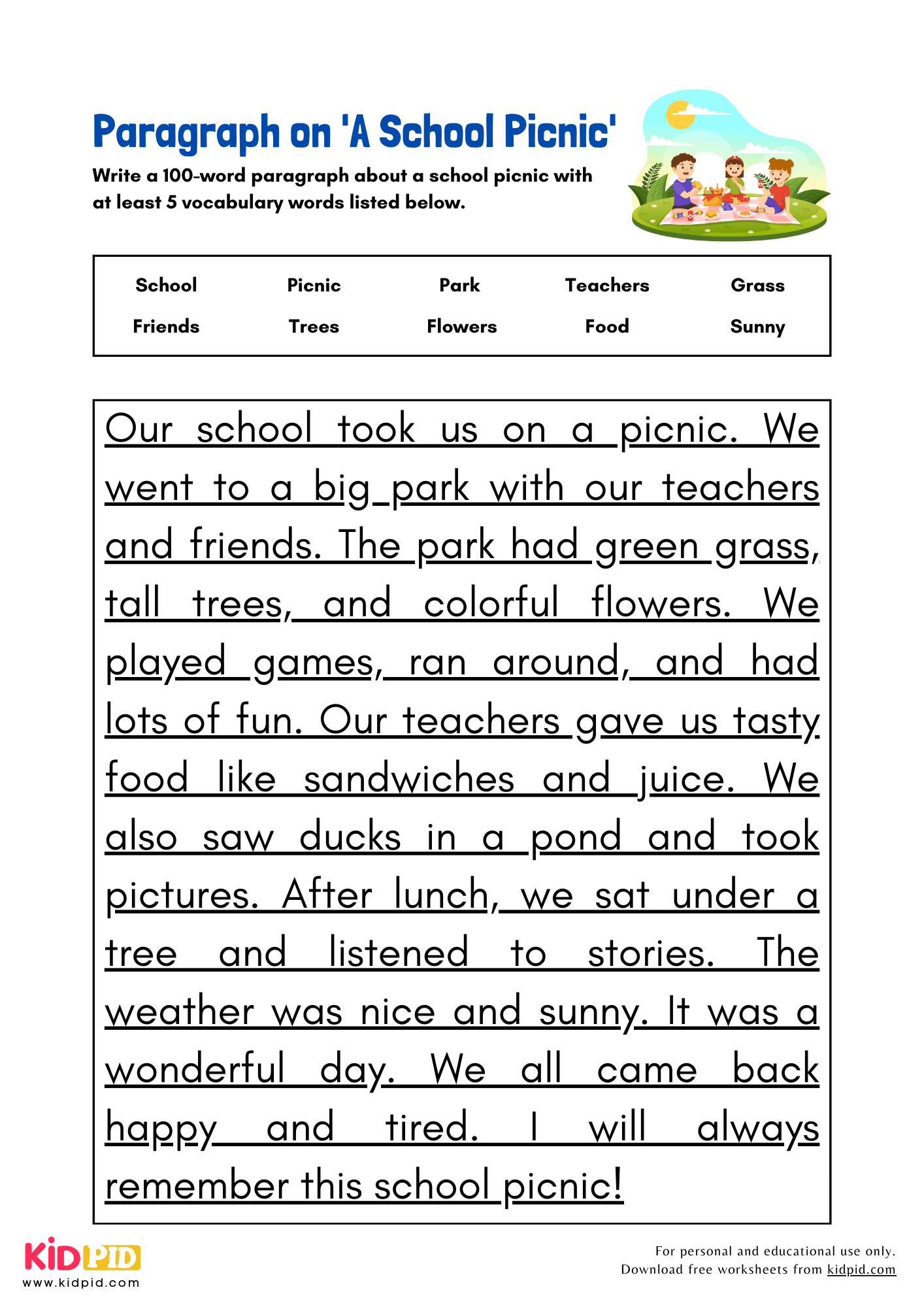 Paragraph on 'A School Picnic' - 100 Words