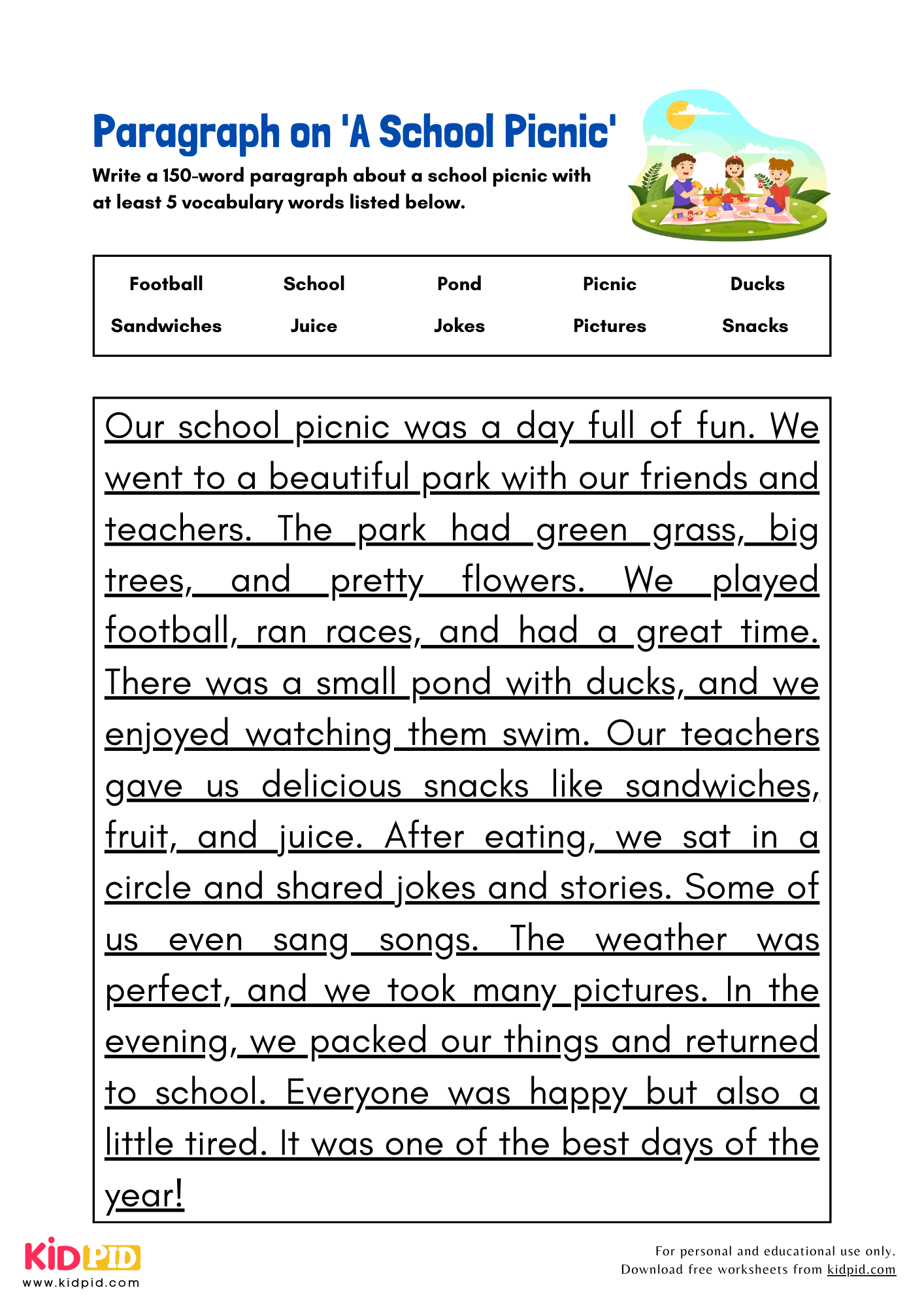 Paragraph on 'A School Picnic' - 150 Words