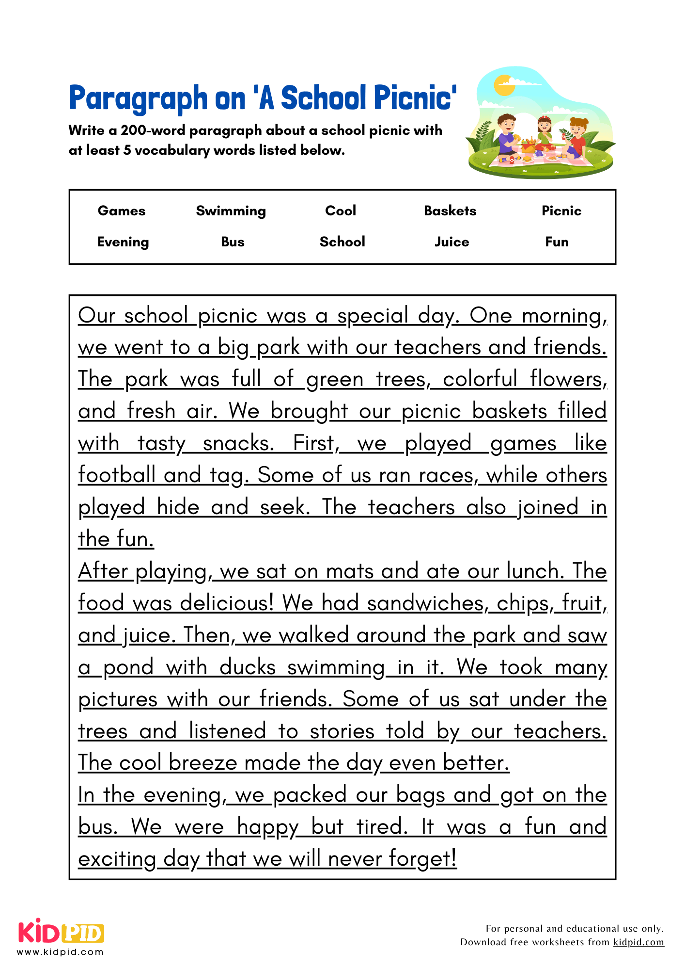 Paragraph on 'A School Picnic' - 200 Words