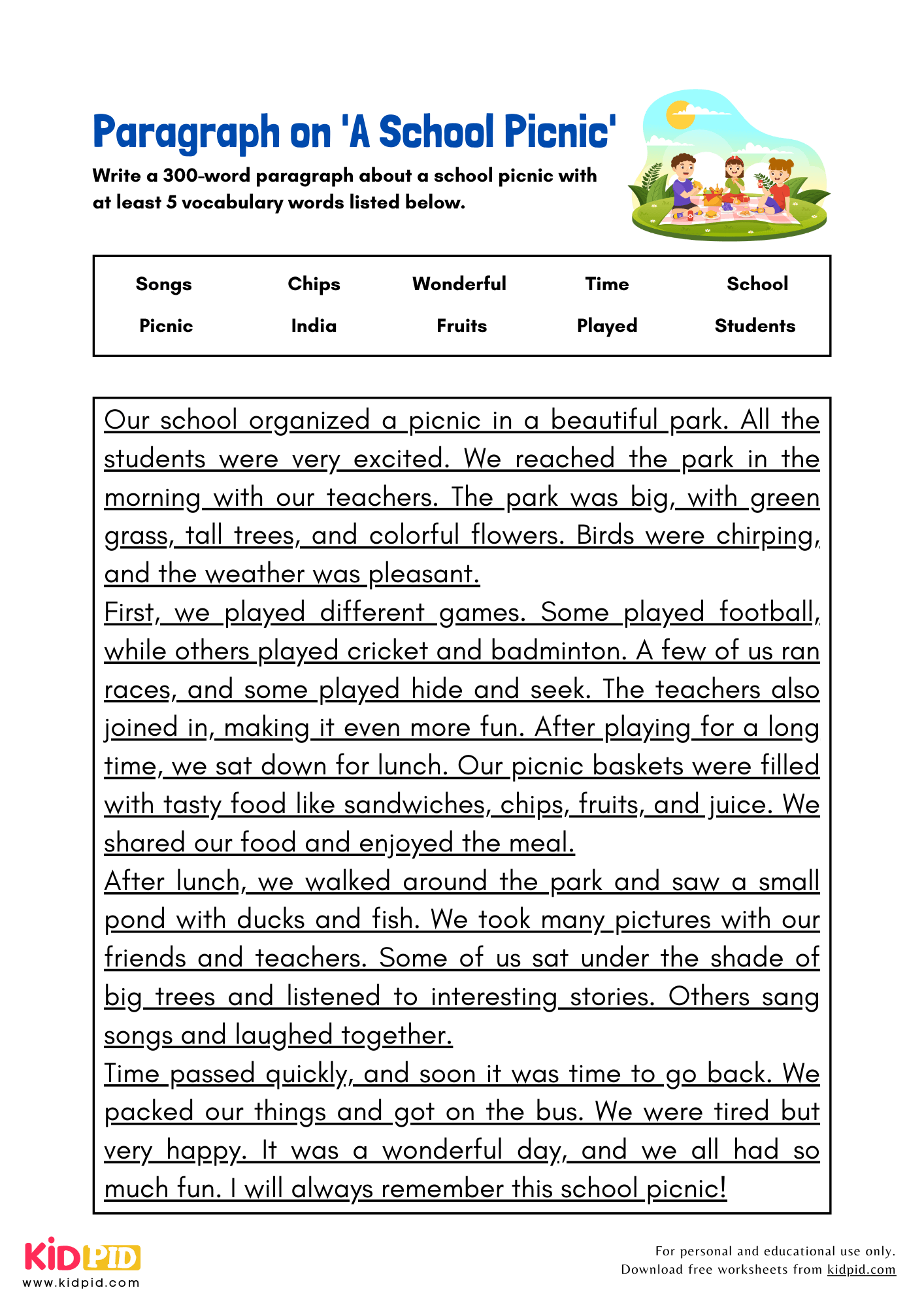 Paragraph on 'A School Picnic' - 300 Words